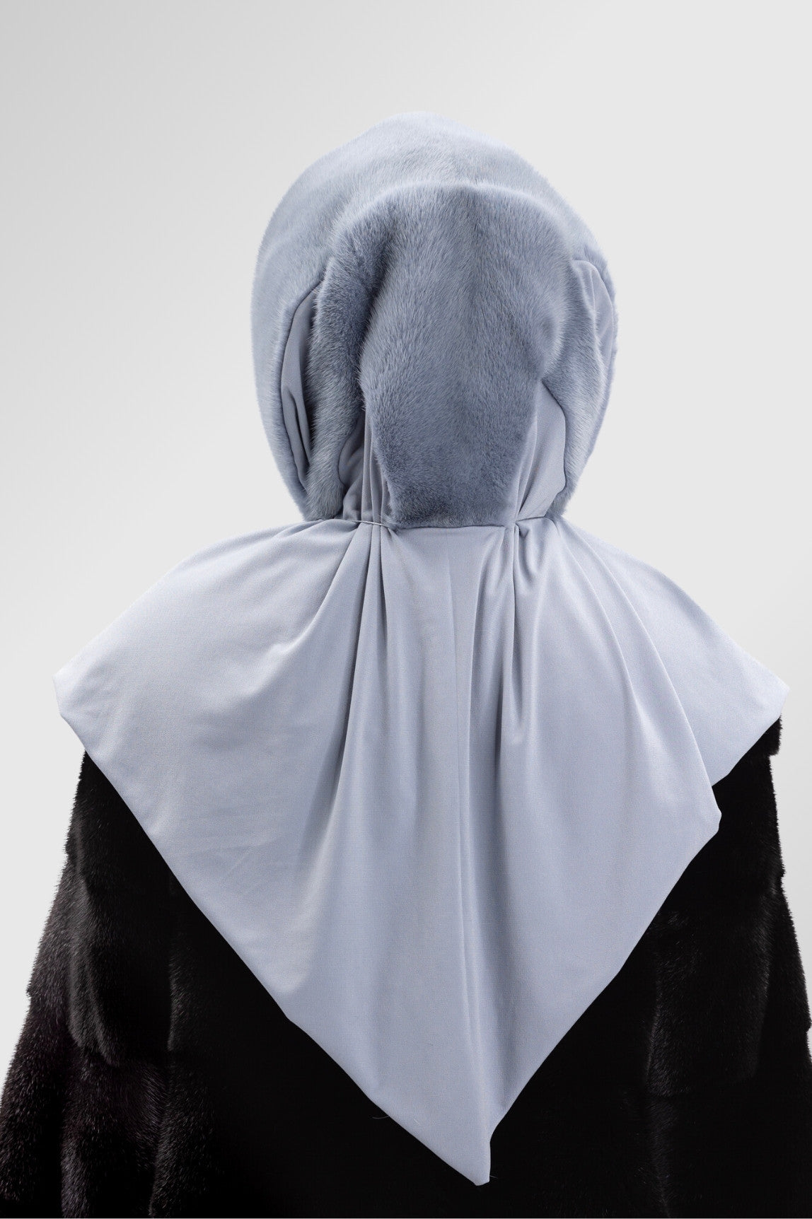 Eșarfă din Blană Naturală de Vizon și Material Textil Elastic, Femei, Silver Blue 4