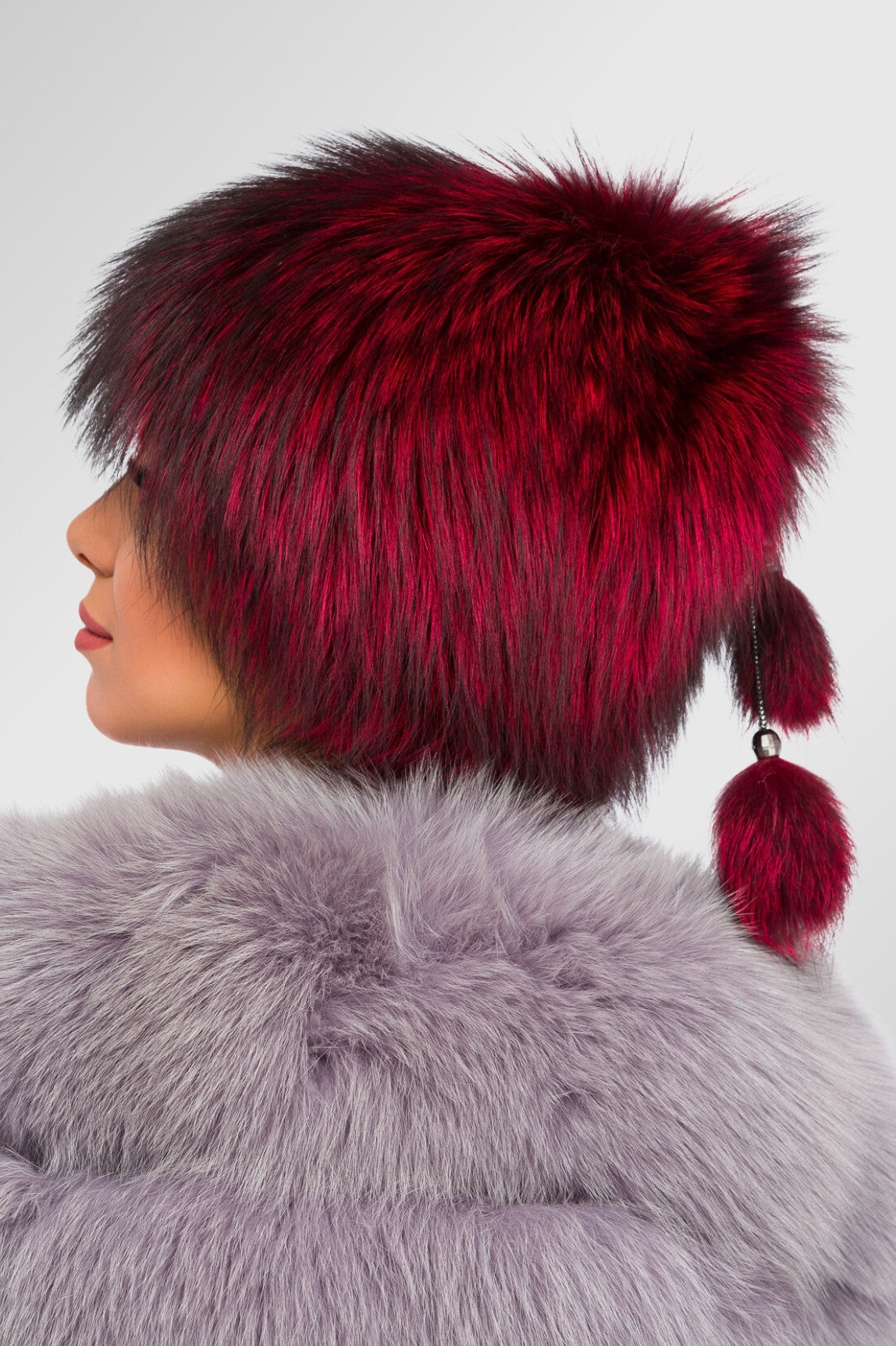 Fes din Blană Naturală de Vulpe, Femei, Burgundy 87