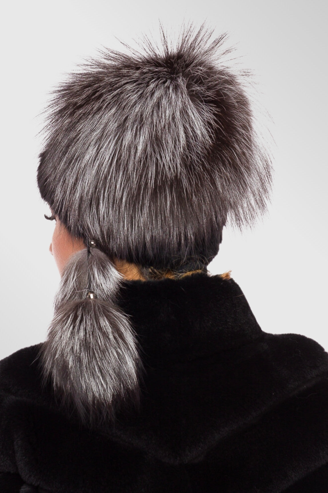 Natural Fox and Mink Fur Hat, Women, Grey Frost 86