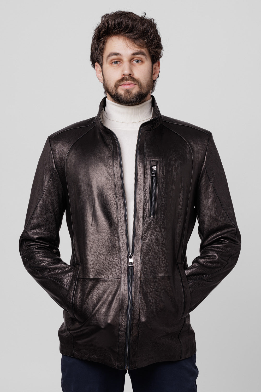 Jumbo Genuine Leather Jacket, Men, Sable 119