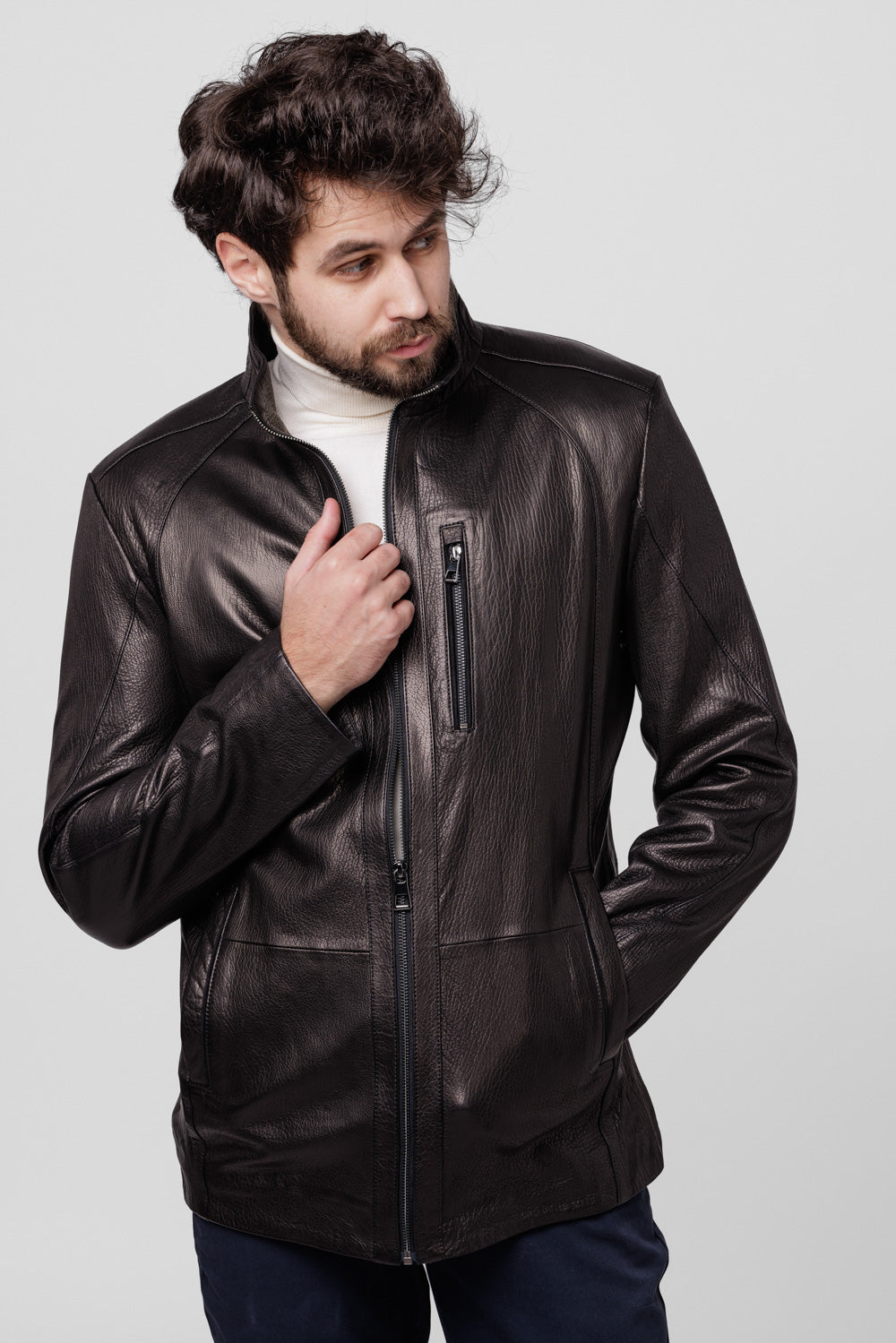 Jumbo Genuine Leather Jacket, Men, Sable 119