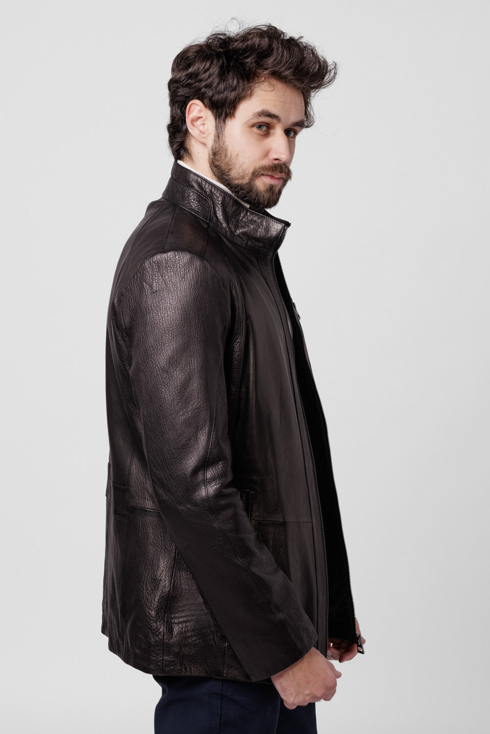 Jumbo Genuine Leather Jacket, Men, Sable 119