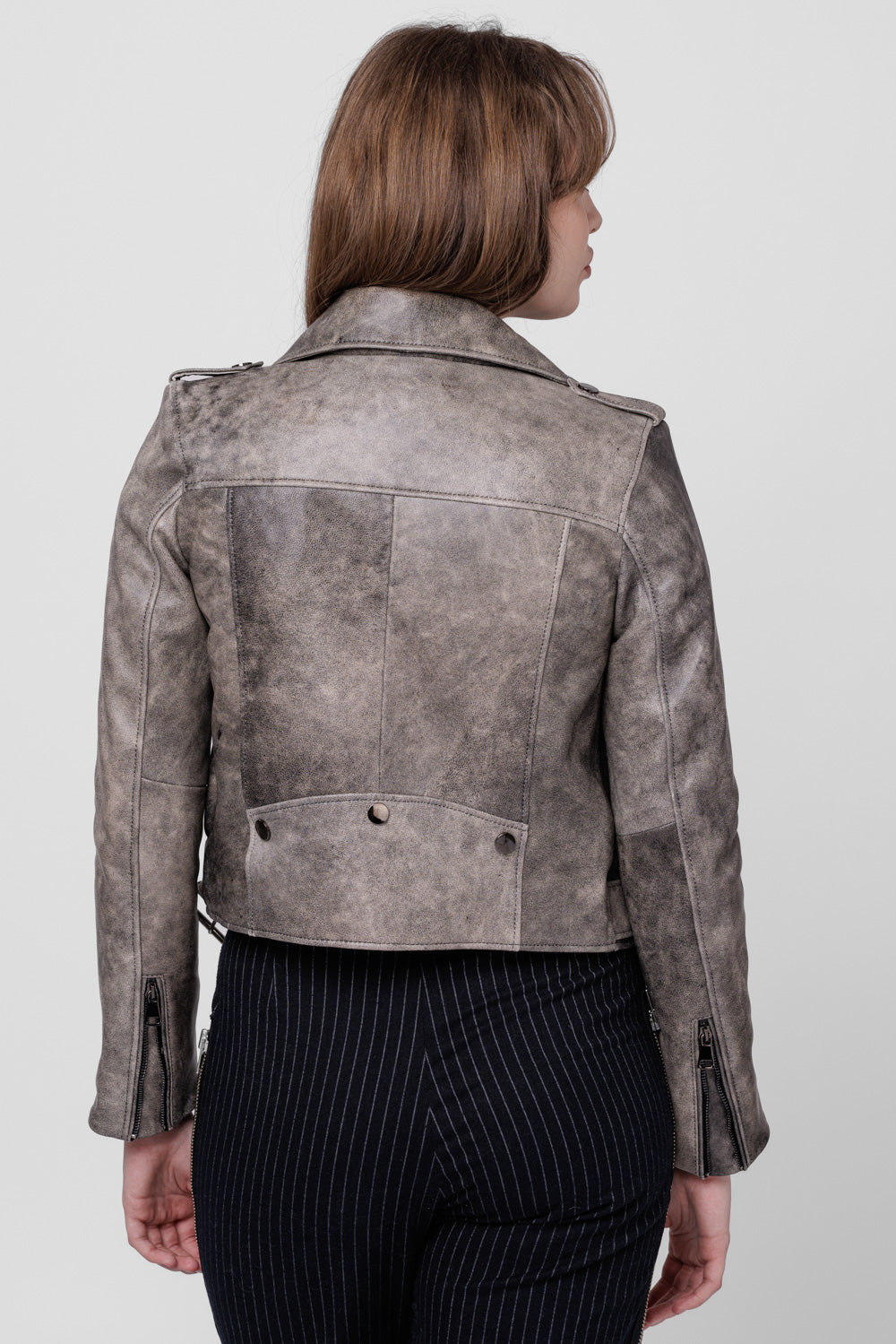 Geacă din Piele Naturală, Apect Vintage, Femei, Silver Grey 124