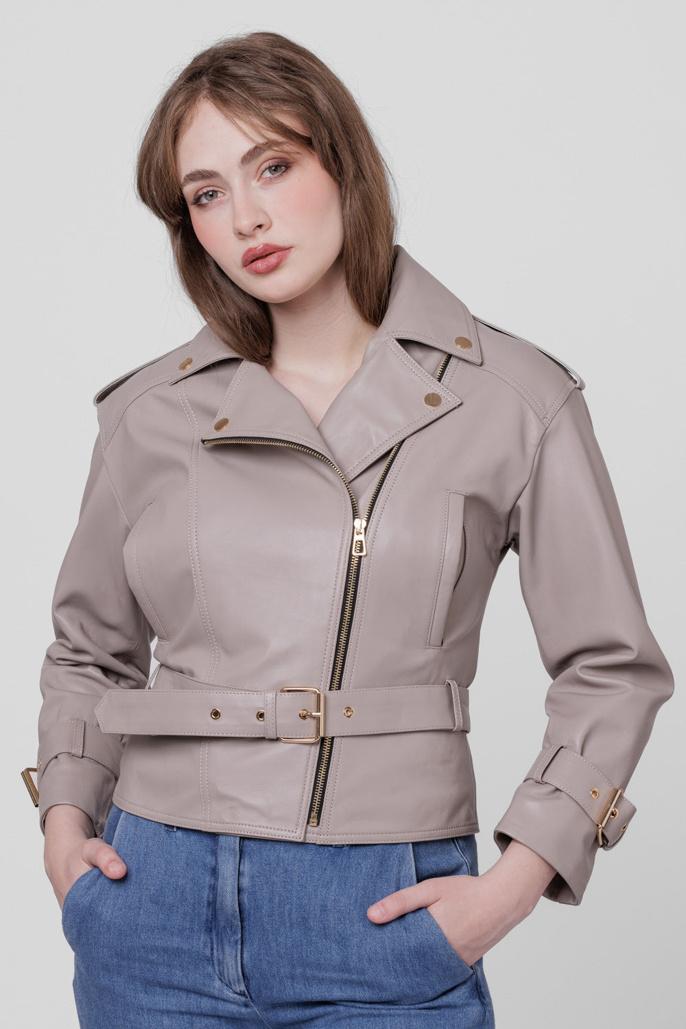 Genuine Leather Jacket, Women, Ivory 133