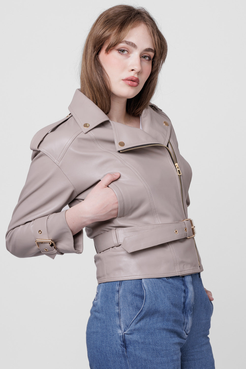 Genuine Leather Jacket, Women, Ivory 133