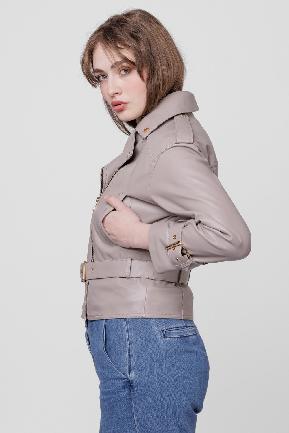 Genuine Leather Jacket, Women, Ivory 133