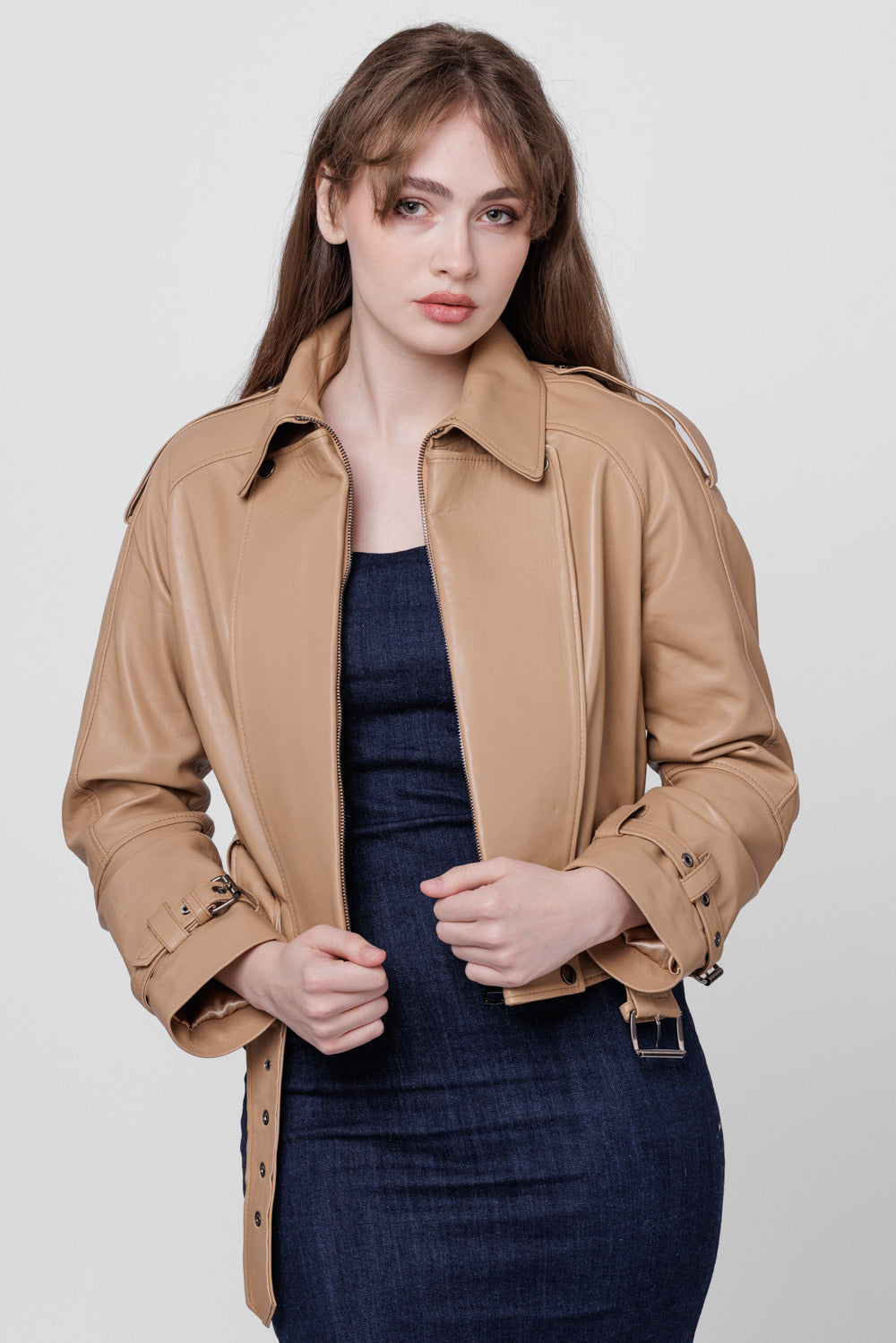 Genuine Leather Jacket, Lapel Collar, Women, Cappucino Pearl 137