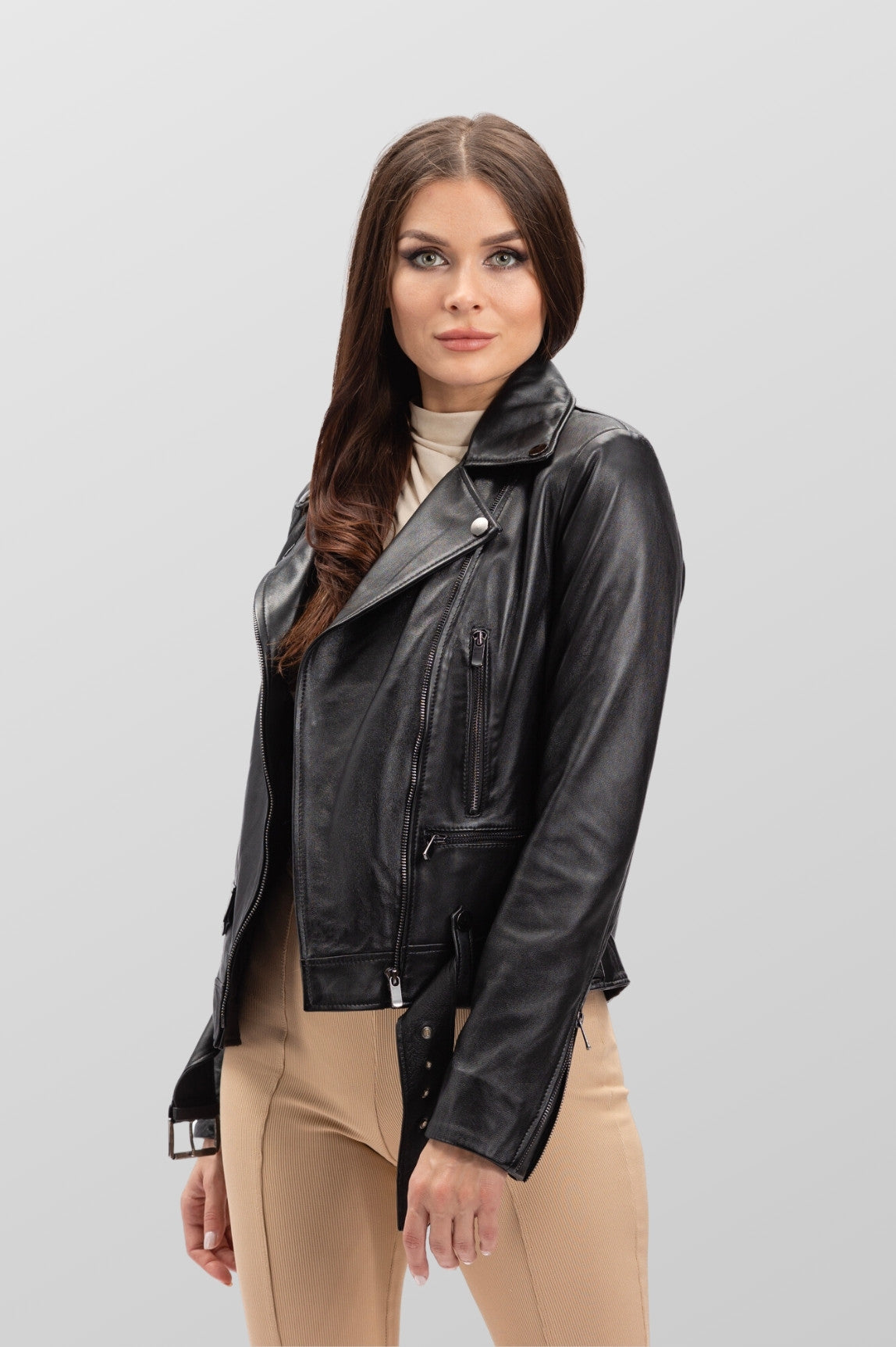 Genuine Leather Jacket, Women, Obsidian 134