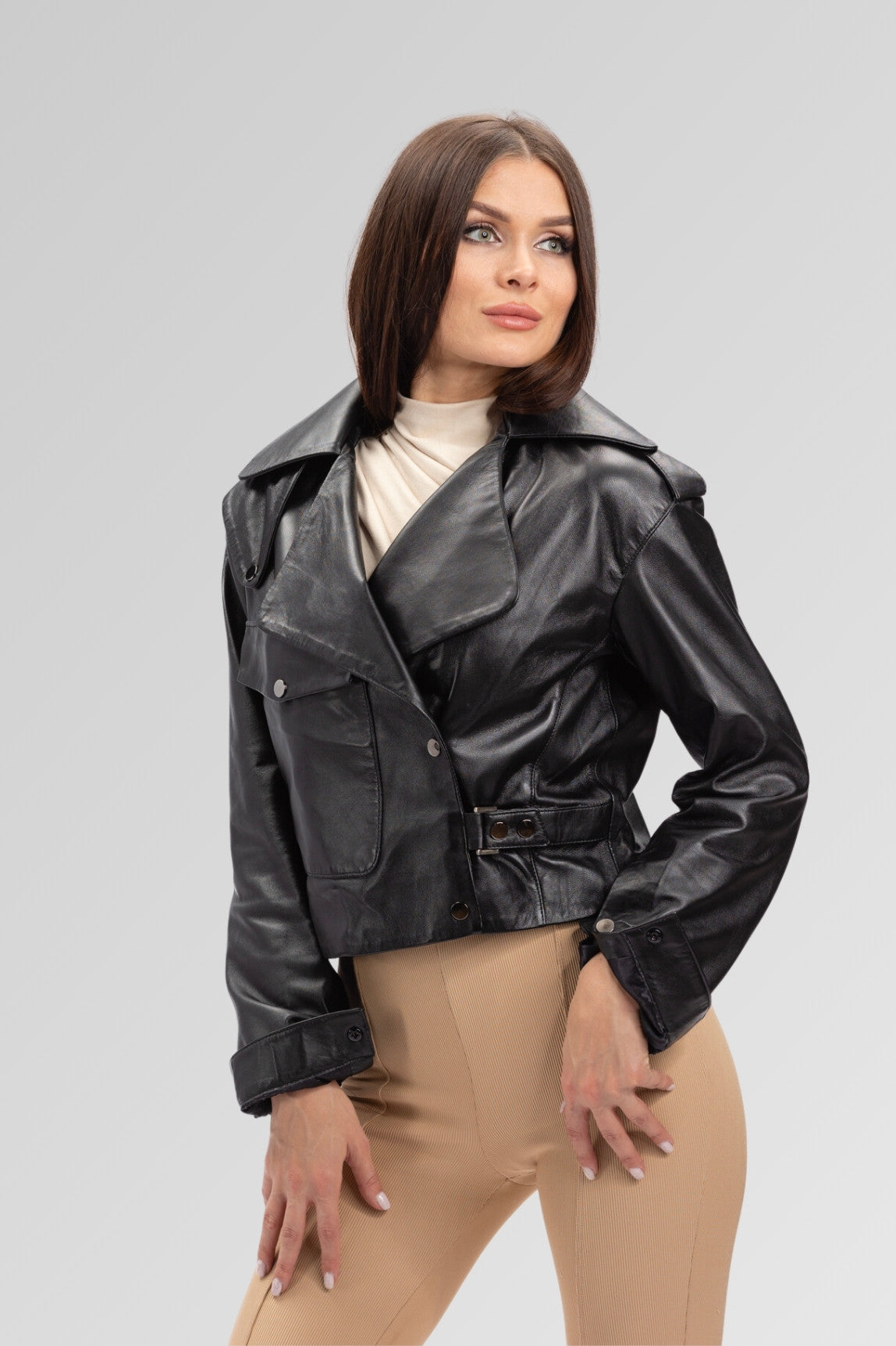 Genuine Leather Jacket, Oversized, Women, Obsidian 139