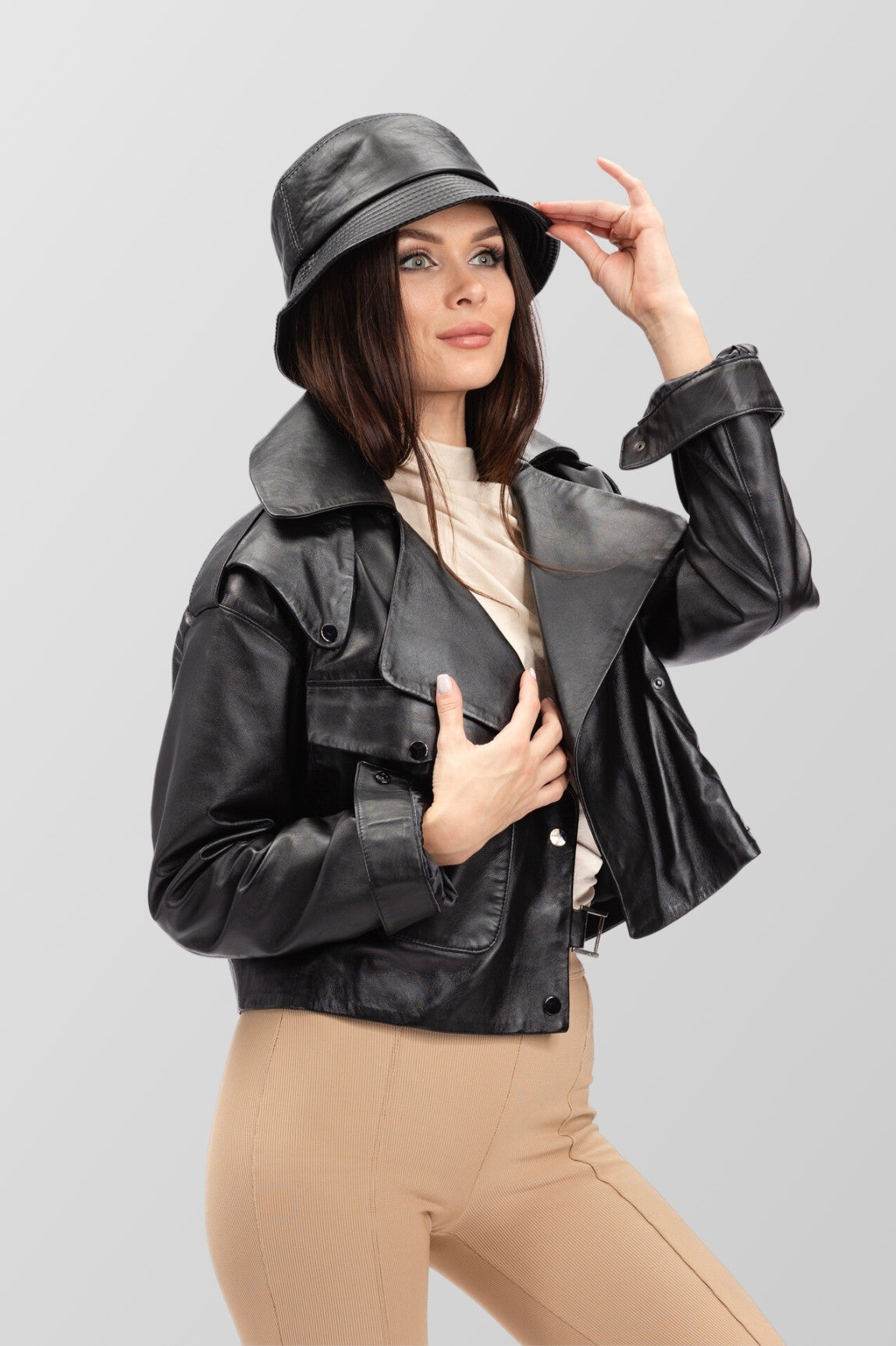 Genuine Leather Jacket, Oversized, Women, Obsidian 139