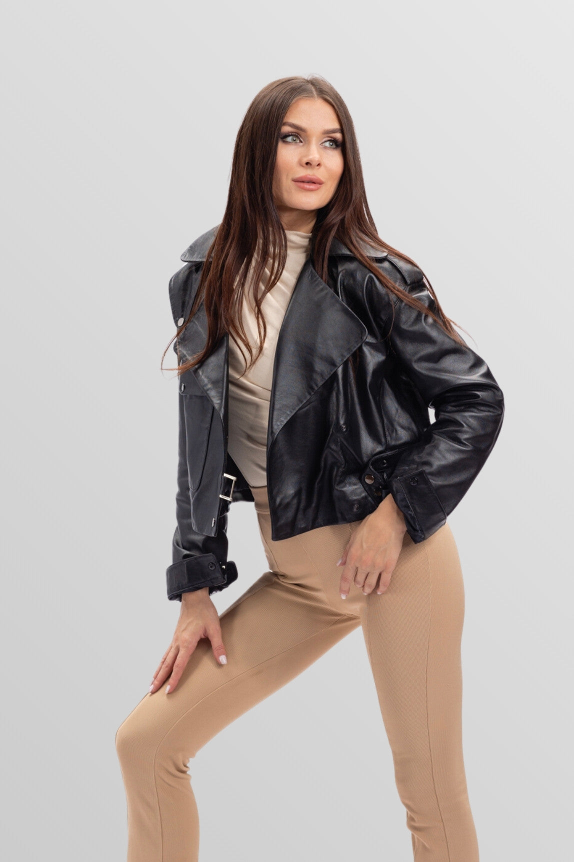 Genuine Leather Jacket, Oversized, Women, Obsidian 139