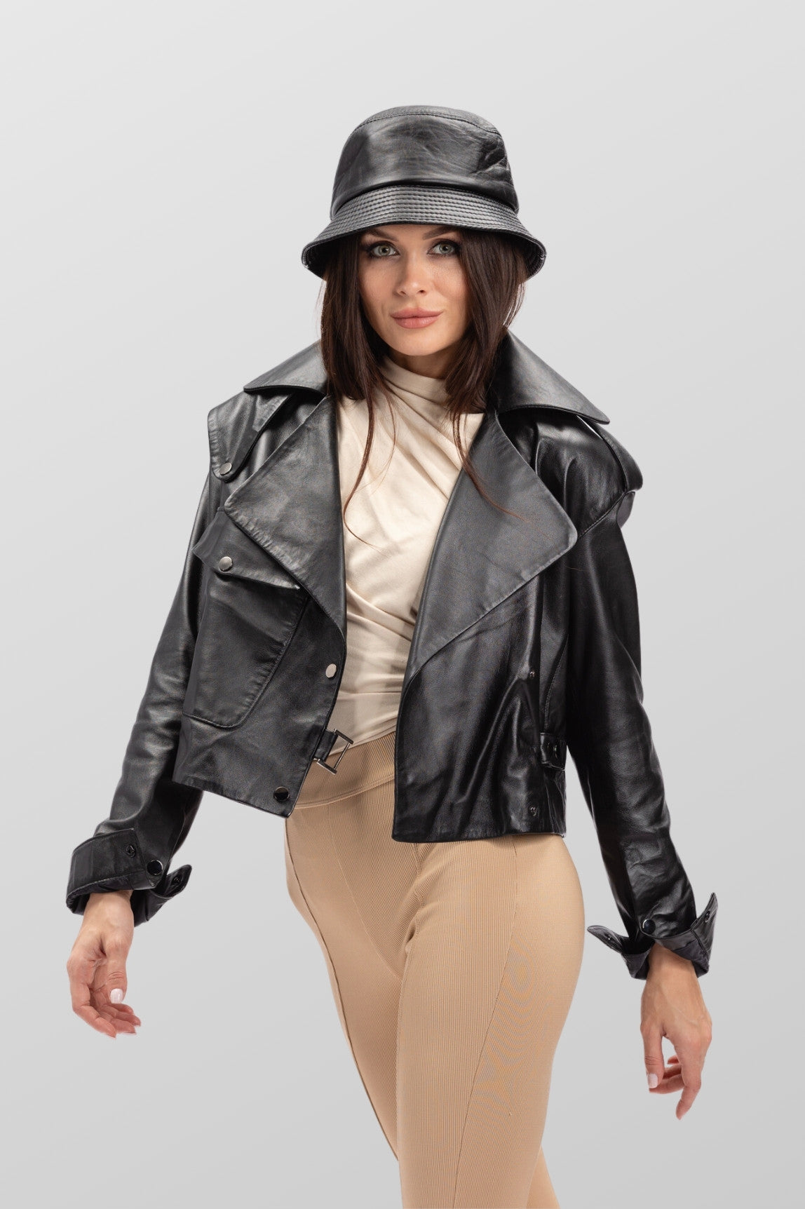 Genuine Leather Jacket, Oversized, Women, Obsidian 139