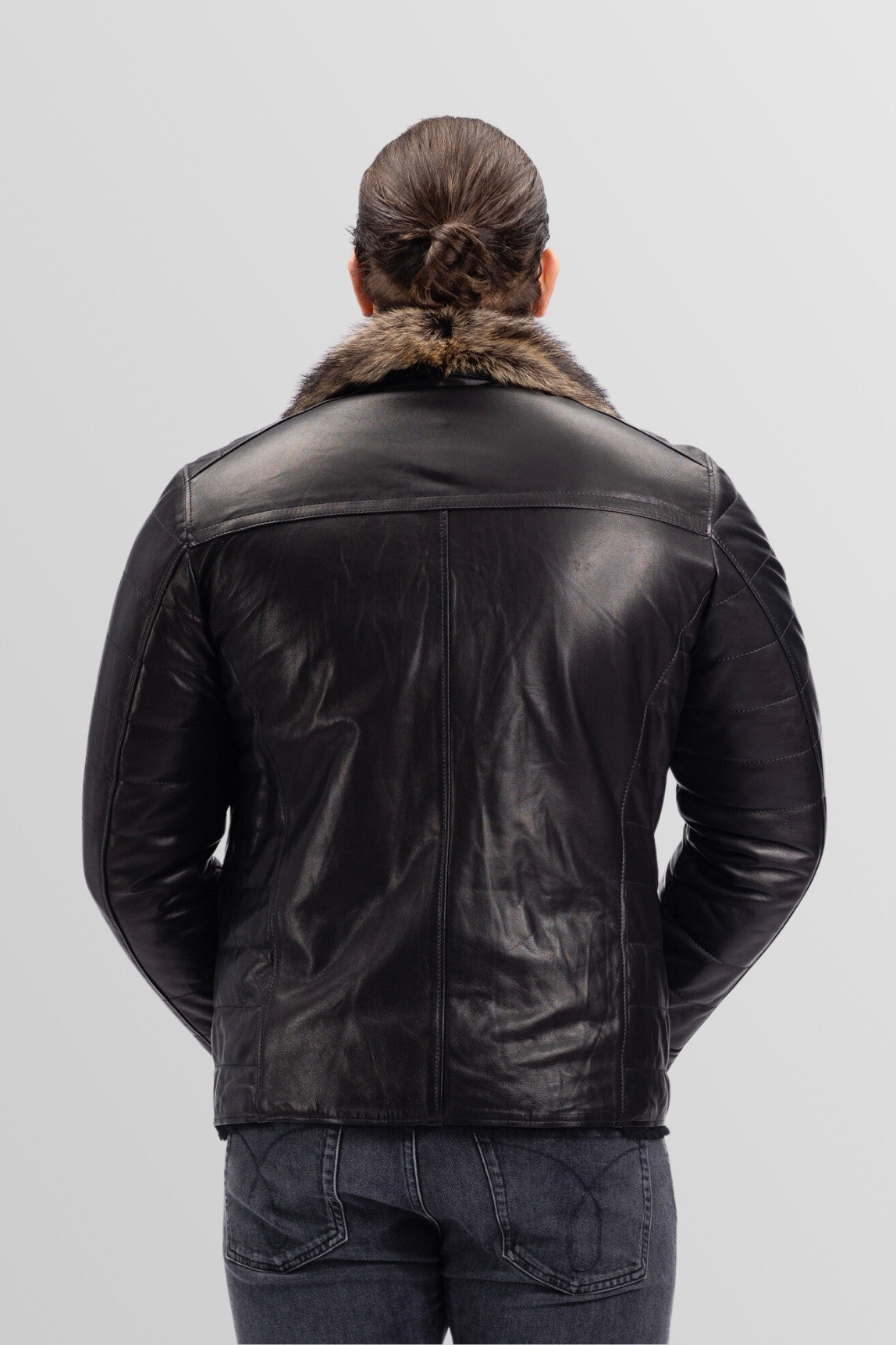 Genuine Leather and Raccoon Fur Jacket, Men, Obsidian 122