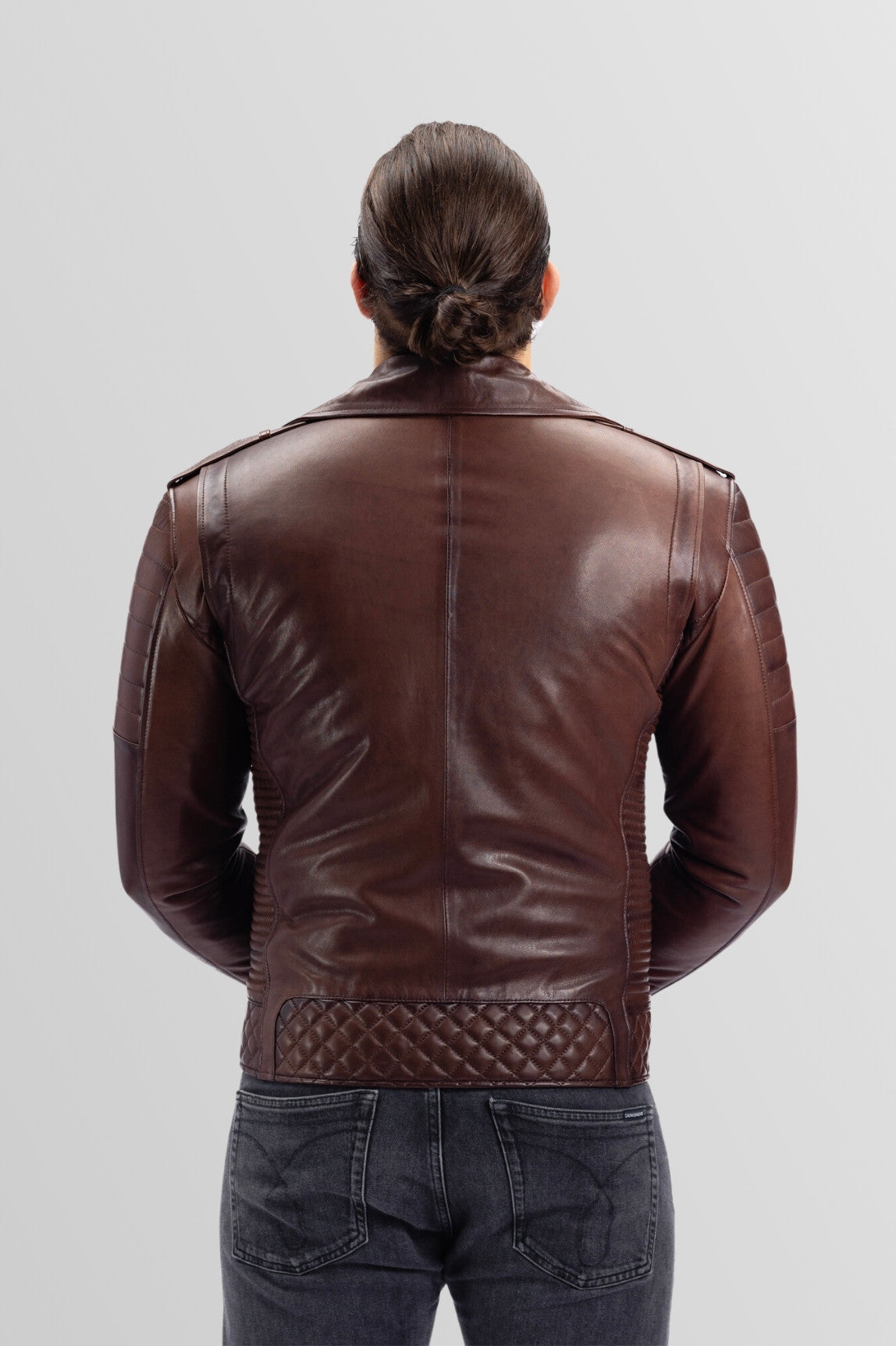 Geacă Biker din Piele Naturală, Bărbați, Russet 94