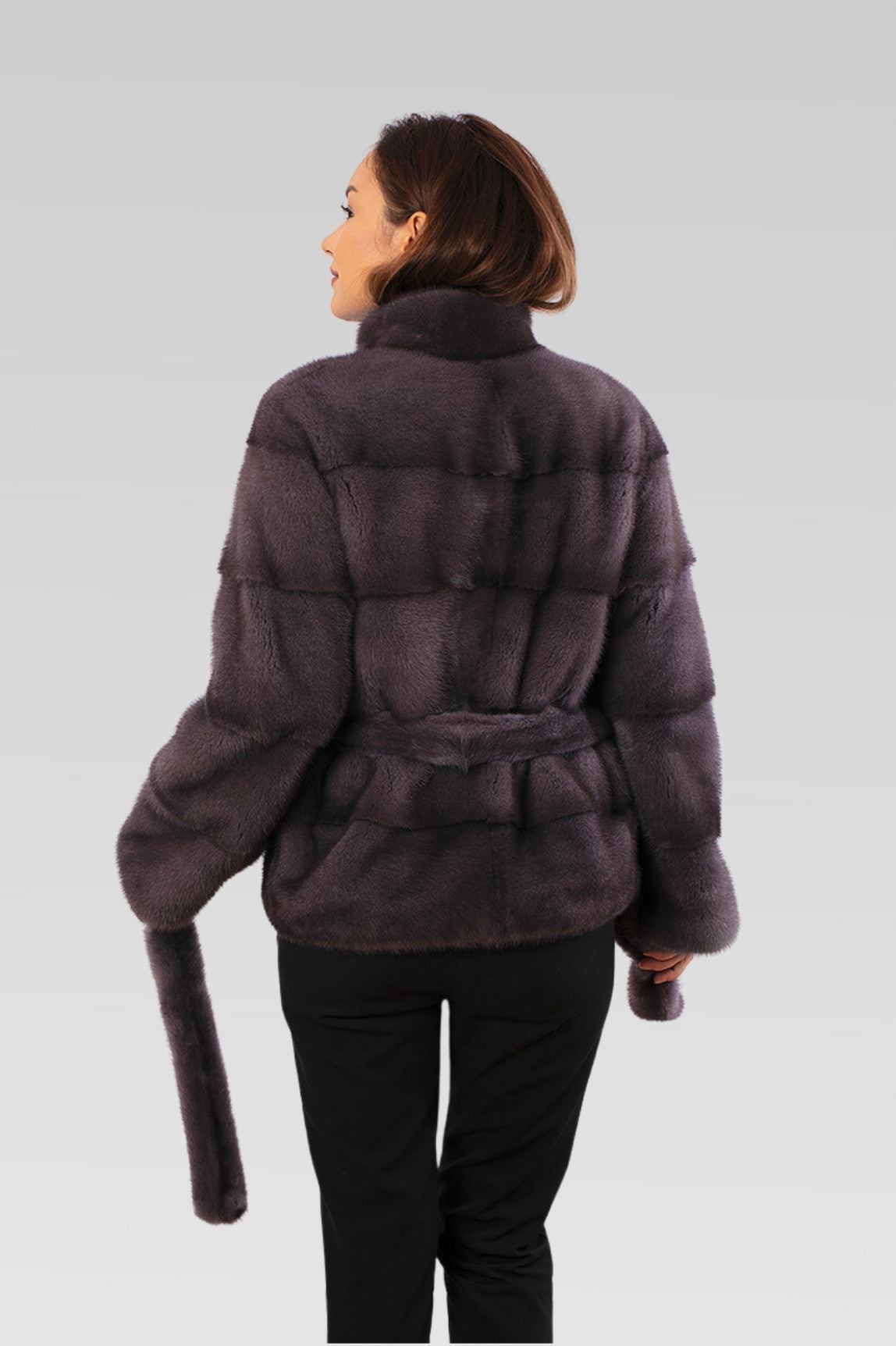 Women's Natural Mink Fur Coat with Drawstring, Graphite 190