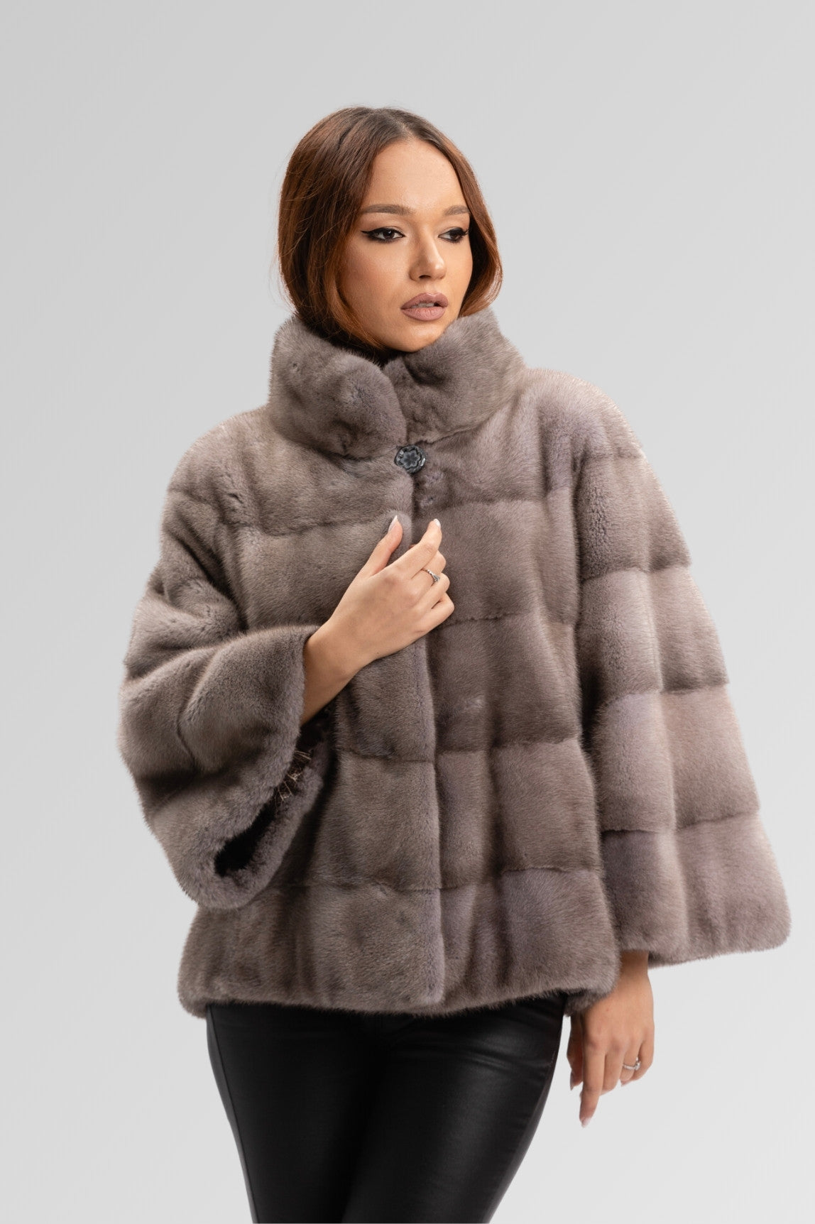 Natural Mink Fur Coat, Bell Sleeve, Oversized, Women, Silver Blue 230
