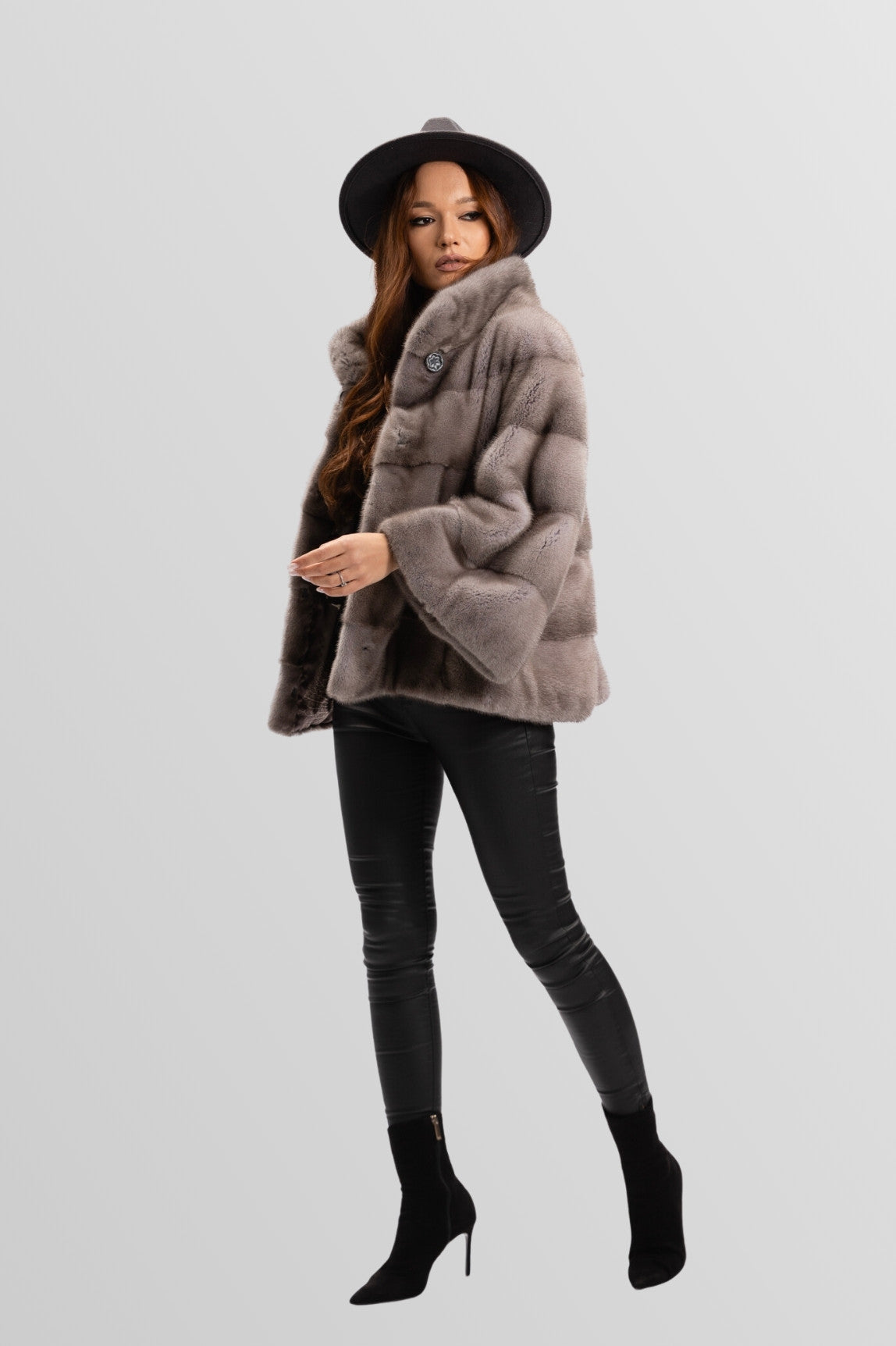Natural Mink Fur Coat, Bell Sleeve, Oversized, Women, Silver Blue 230
