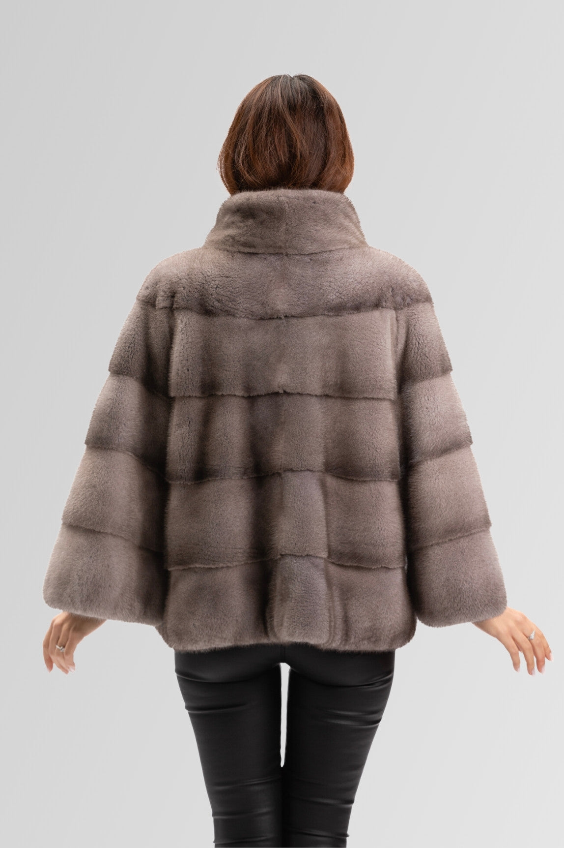 Natural Mink Fur Coat, Bell Sleeve, Oversized, Women, Silver Blue 230