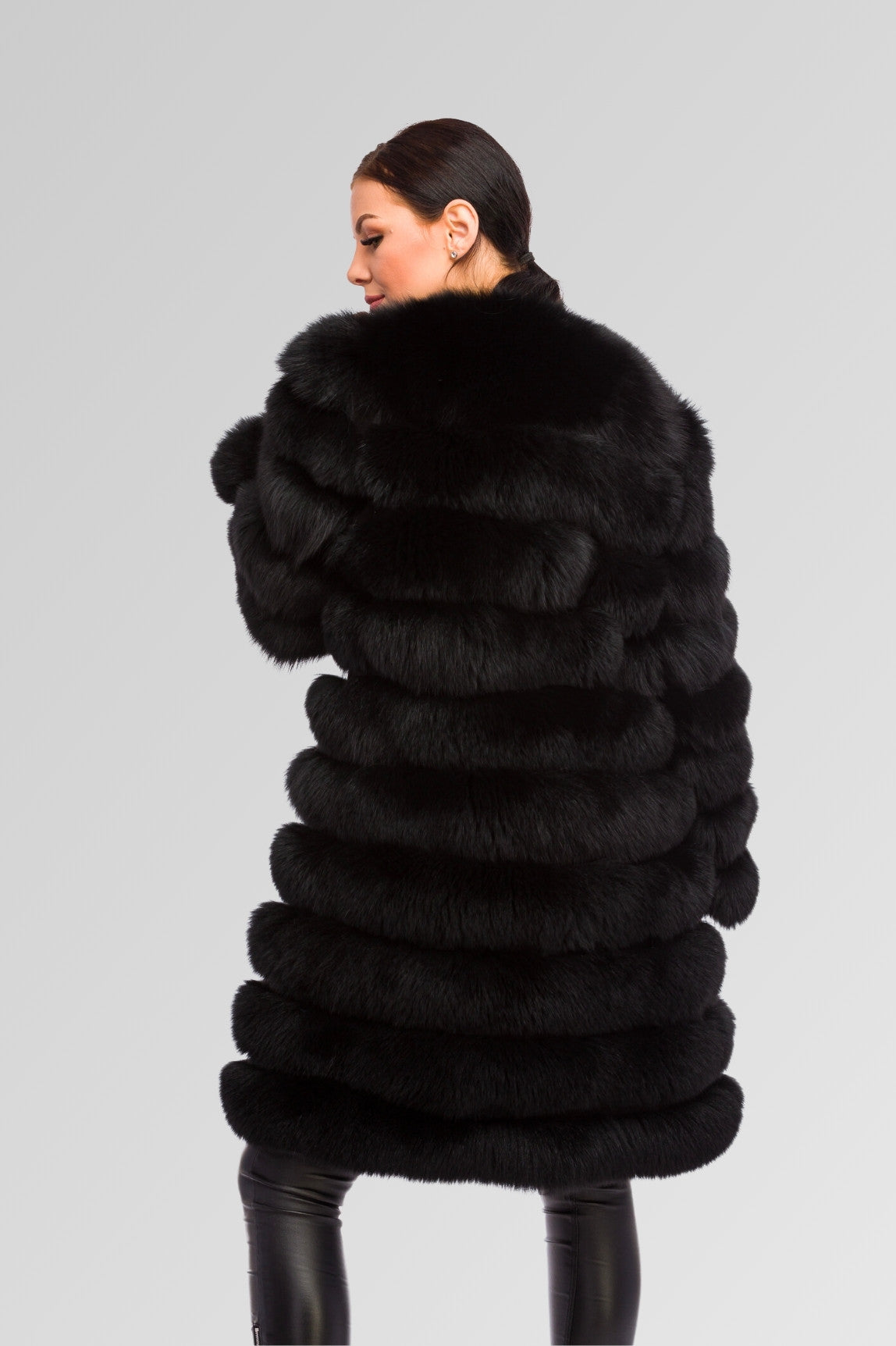 Natural Fox Fur Coat, 6 in 1 Convertible, Women, Obsidian 250