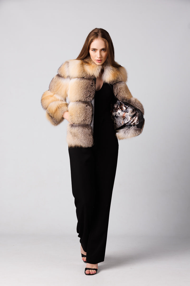 Natural Canadian Fox Fur Coat, Women, Brown Frost 244