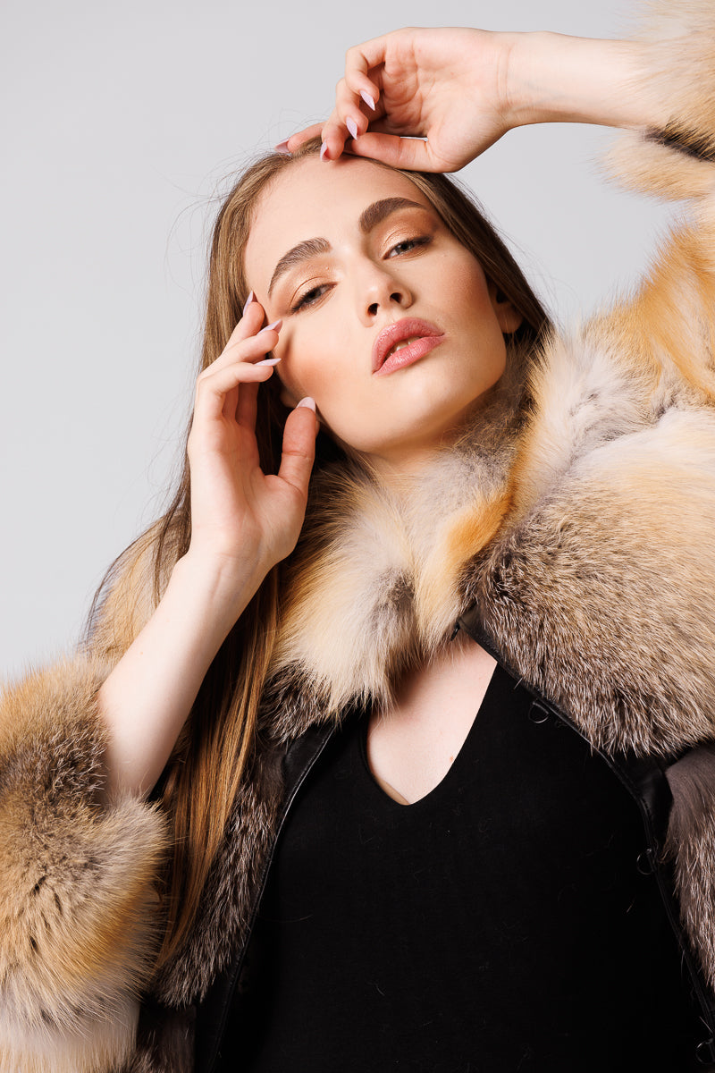 Natural Canadian Fox Fur Coat, Women, Brown Frost 244