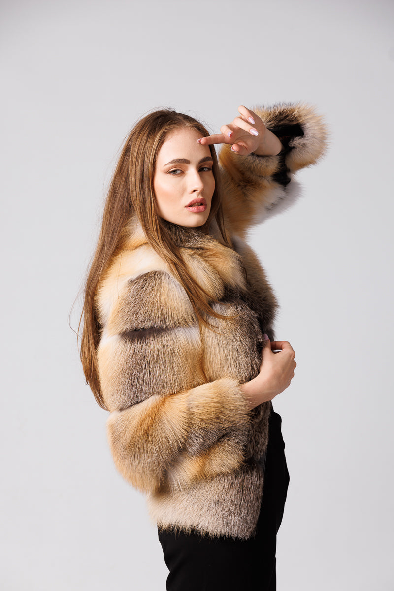 Natural Canadian Fox Fur Coat, Women, Brown Frost 244