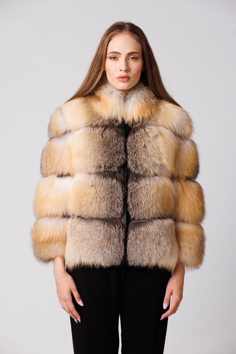 Natural Canadian Fox Fur Coat, Women, Brown Frost 244