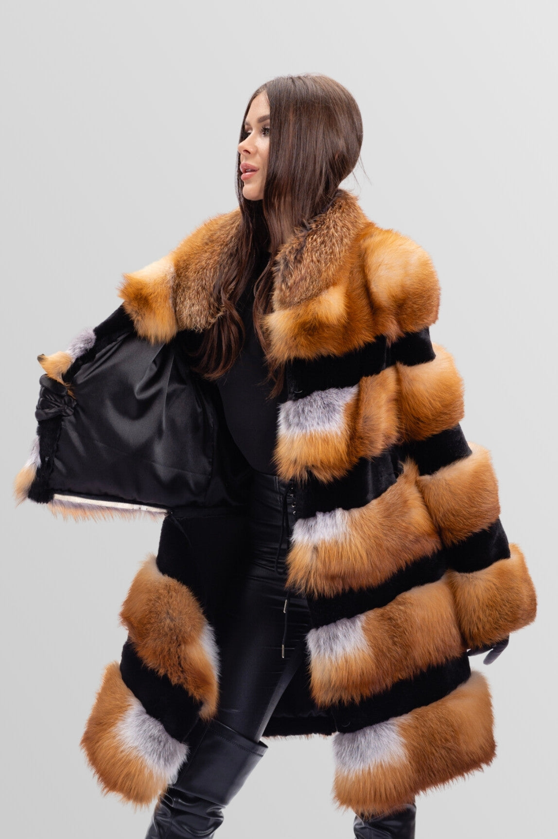 Women's Convertible Natural Canadian Fox Fur Coat, Brown Frost 245
