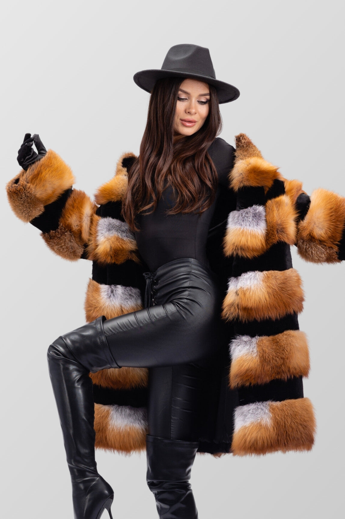 Women's Convertible Natural Canadian Fox Fur Coat, Brown Frost 245