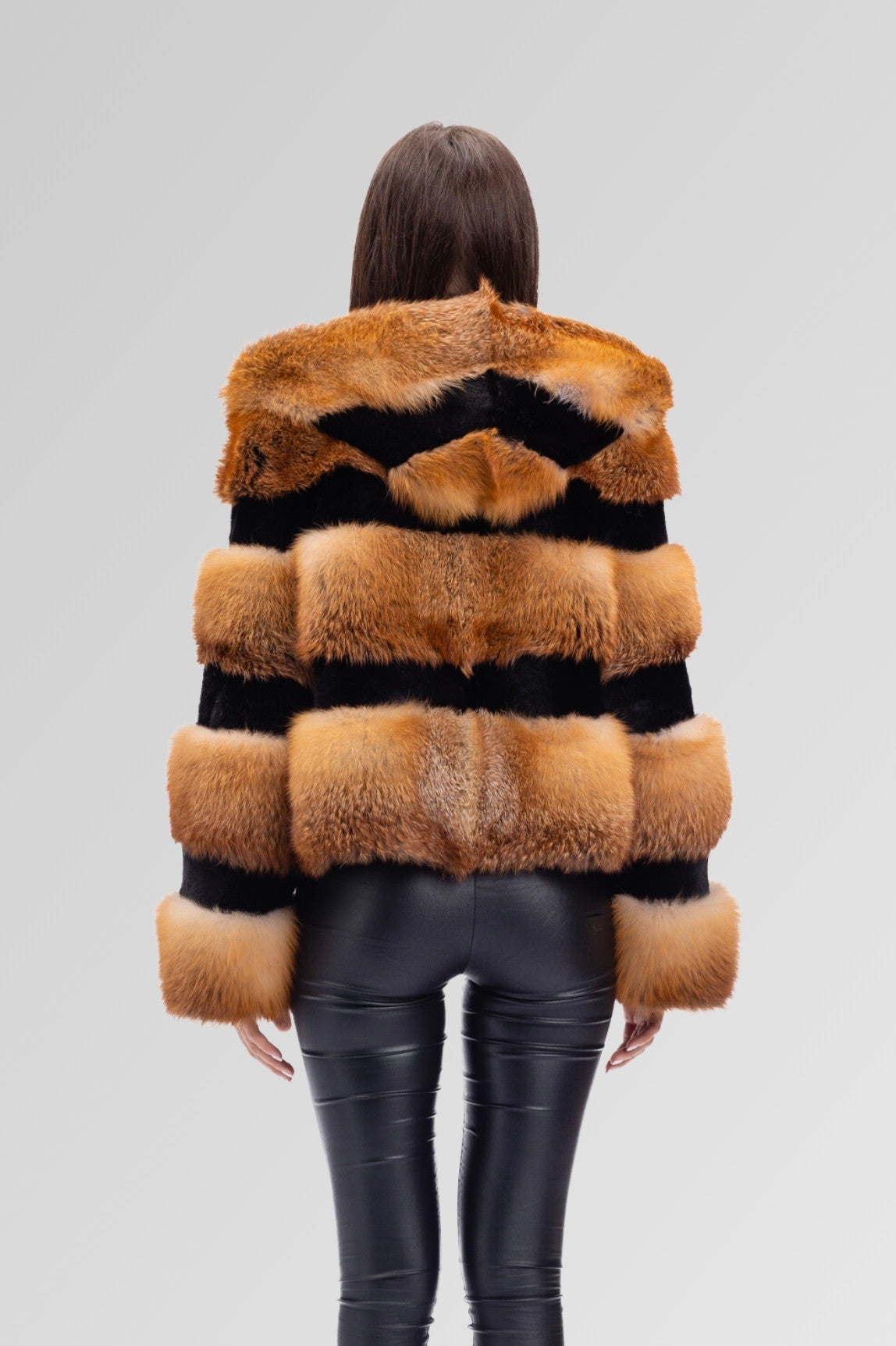 Natural Canadian Fox Fur Coat, with Hood, Brown Frost 243
