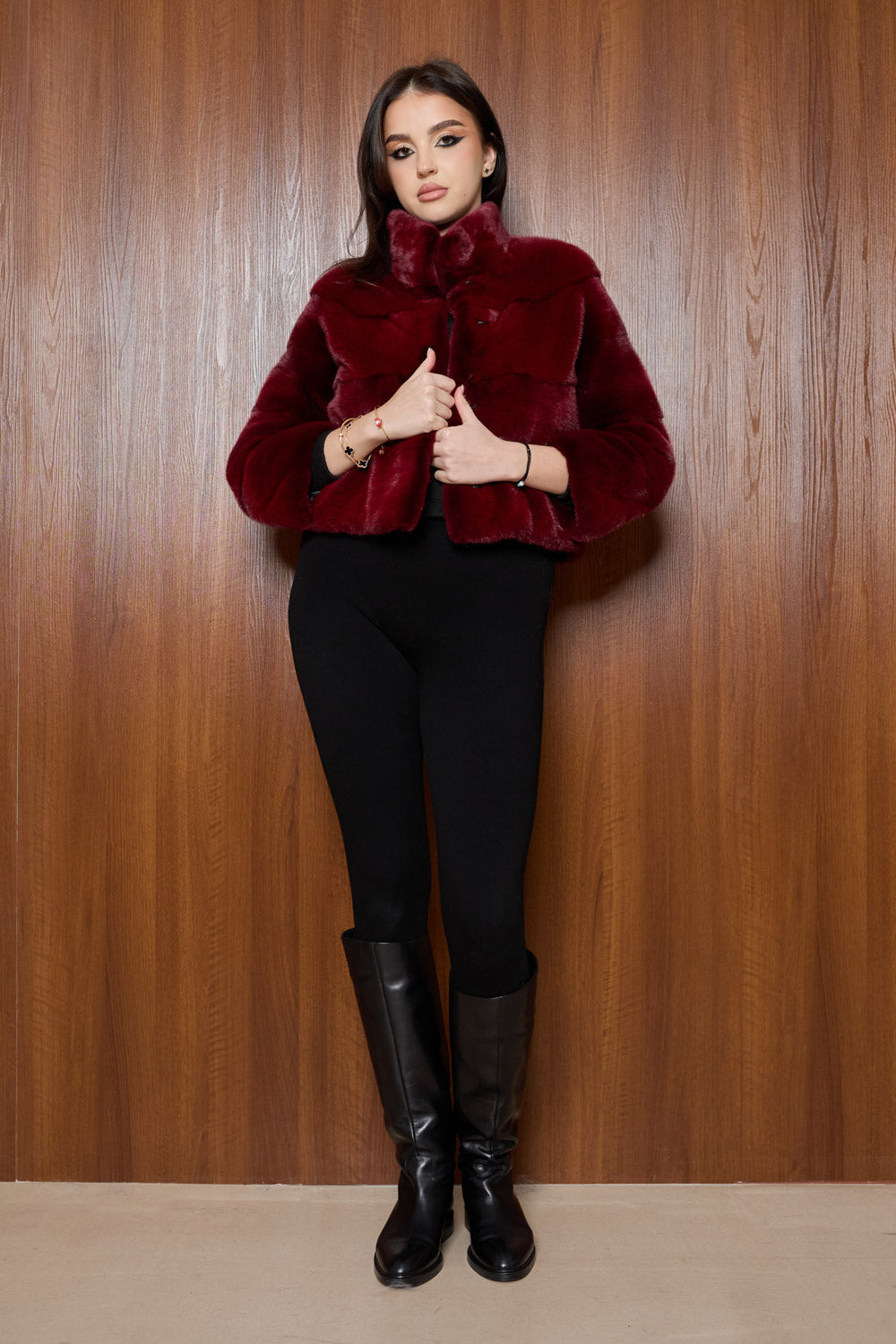 Haina din Blana Naturala de Vizon, Burgundy Velvet 507