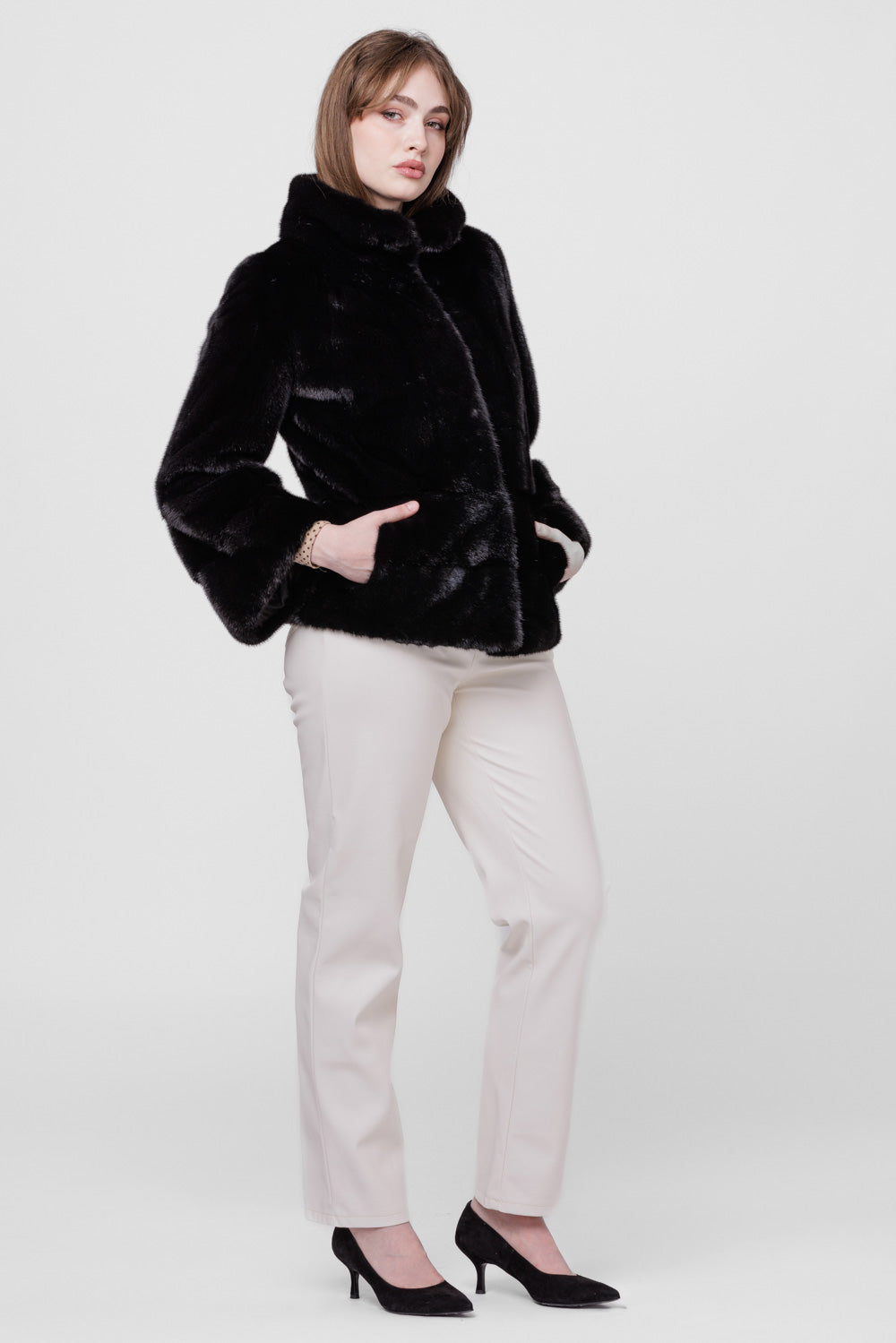 Natural Mink Fur Coat, Bell Sleeve, Women, Diamond 226