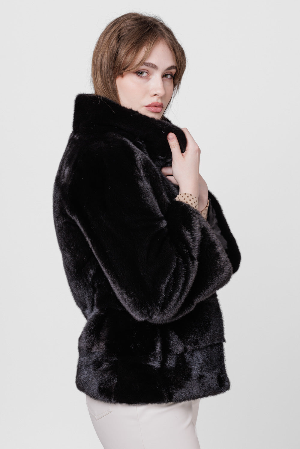 Natural Mink Fur Coat, Bell Sleeve, Women, Diamond 226
