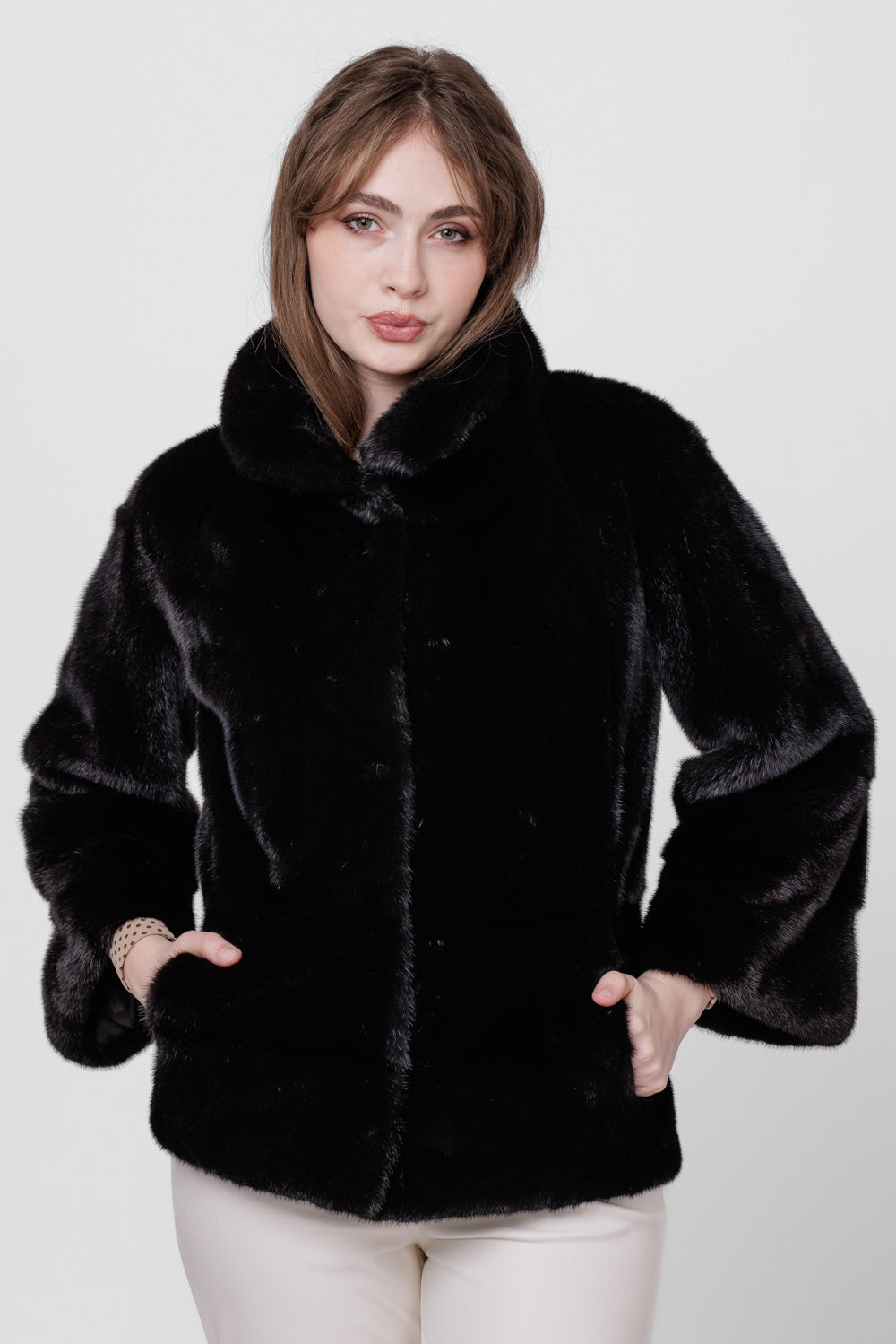 Natural Mink Fur Coat, Bell Sleeve, Women, Diamond 226