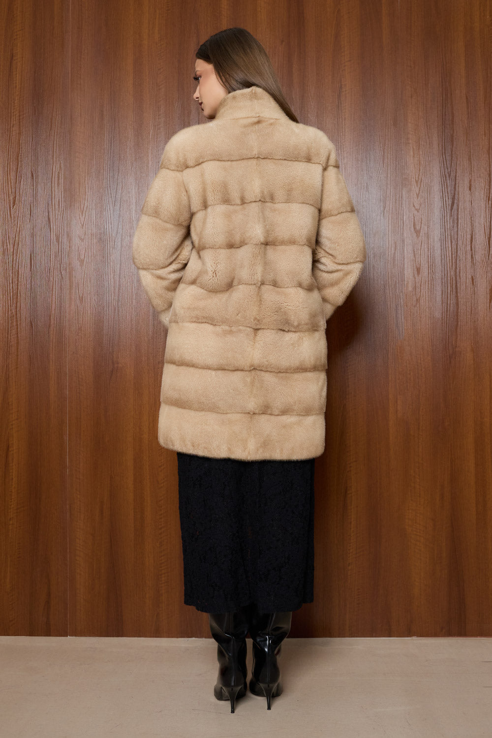 Haină din Blană Naturală de Vizon, Transformabilă, Champagne Sand 505