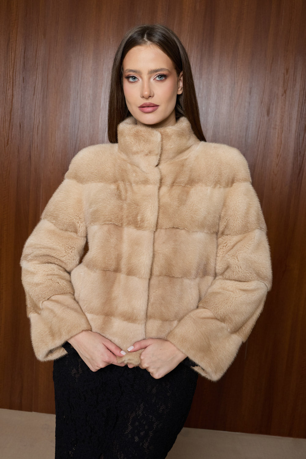 Haină din Blană Naturală de Vizon, Transformabilă, Champagne Sand 505