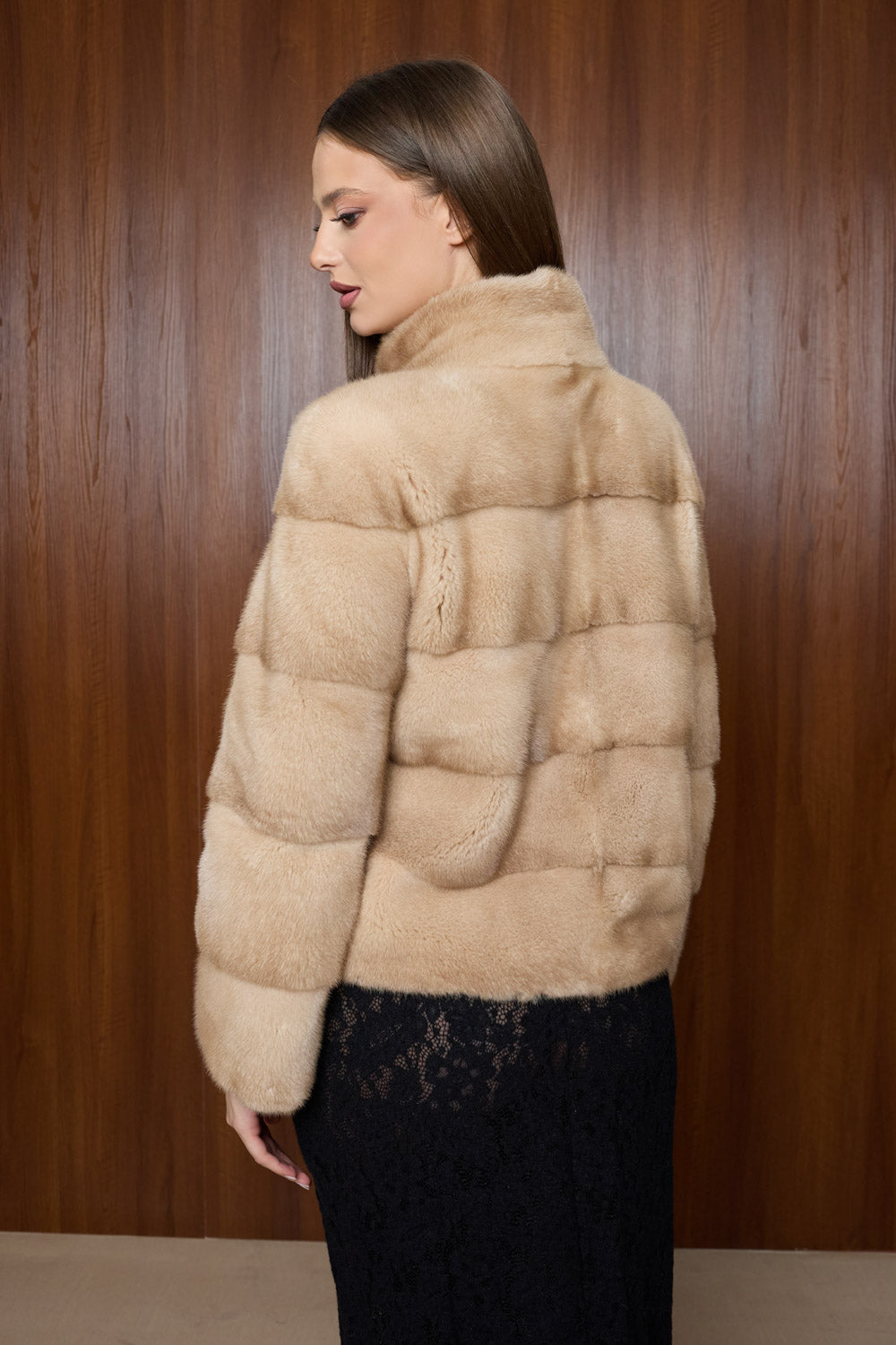 Haină din Blană Naturală de Vizon, Transformabilă, Champagne Sand 505