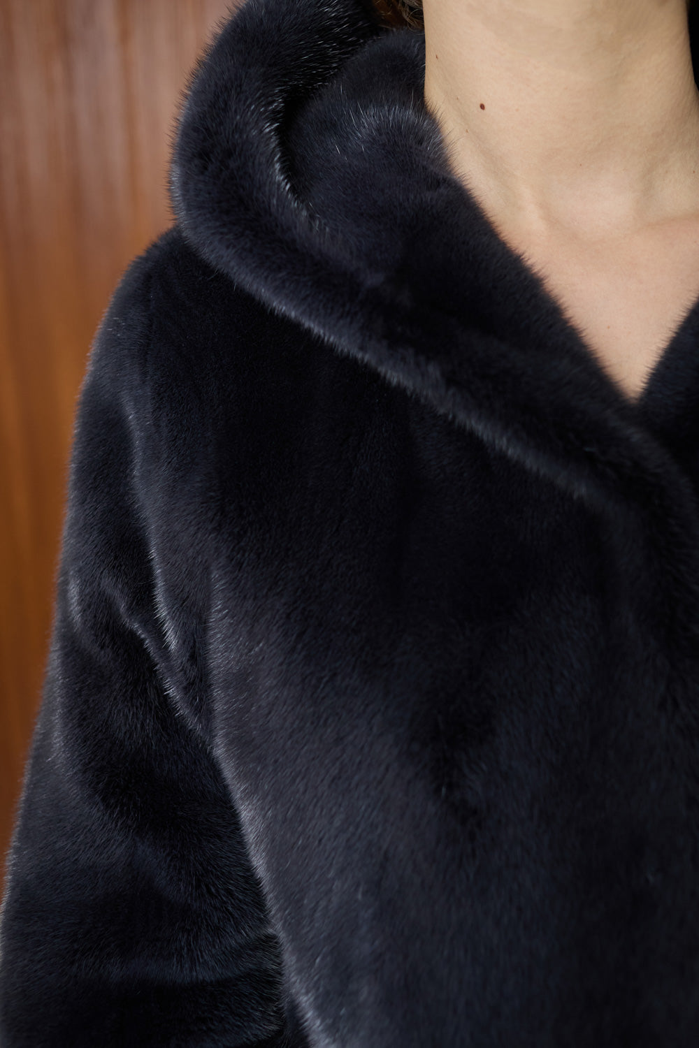 haina blana vizon cu gluga, gri petrol, Mareus