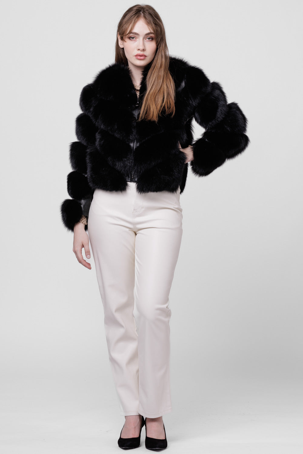 Natural Fox Fur Coat, V Model, Convertible, Women, Sable 276