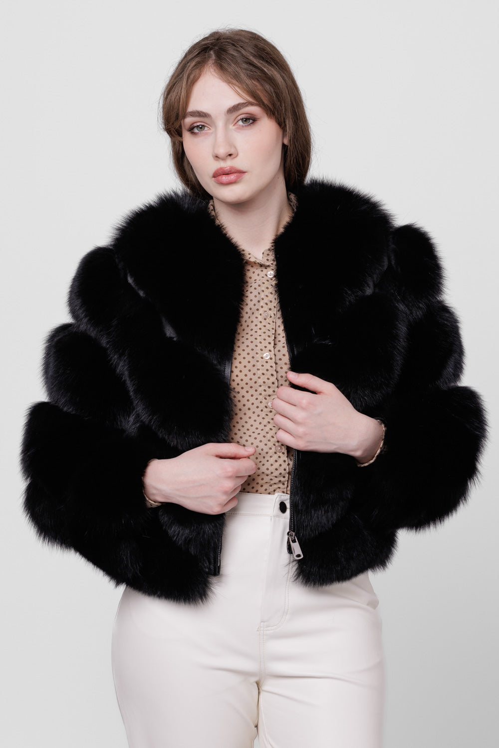 Natural Fox Fur Coat, V Model, Convertible, Women, Sable 276