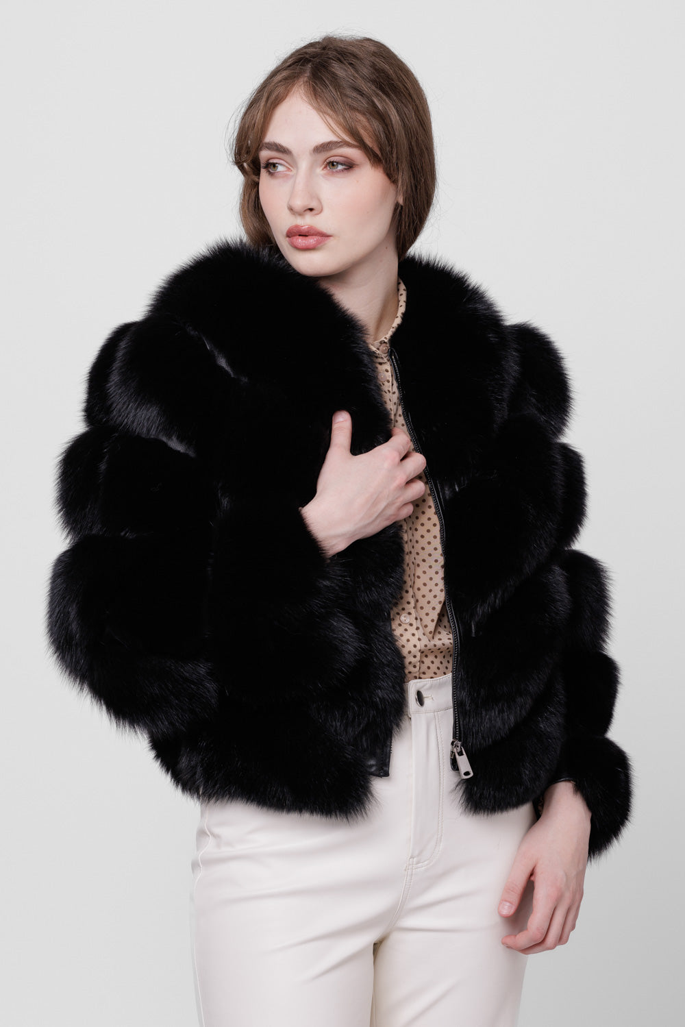 Natural Fox Fur Coat, V Model, Convertible, Women, Sable 276