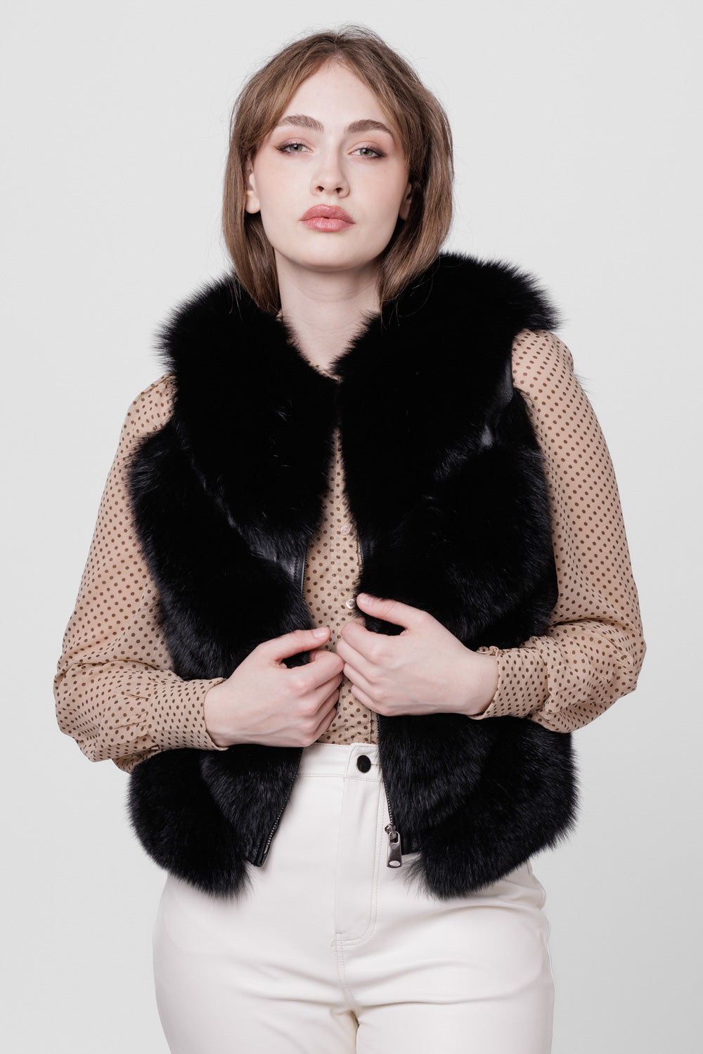 Natural Fox Fur Coat, V Model, Convertible, Women, Sable 276