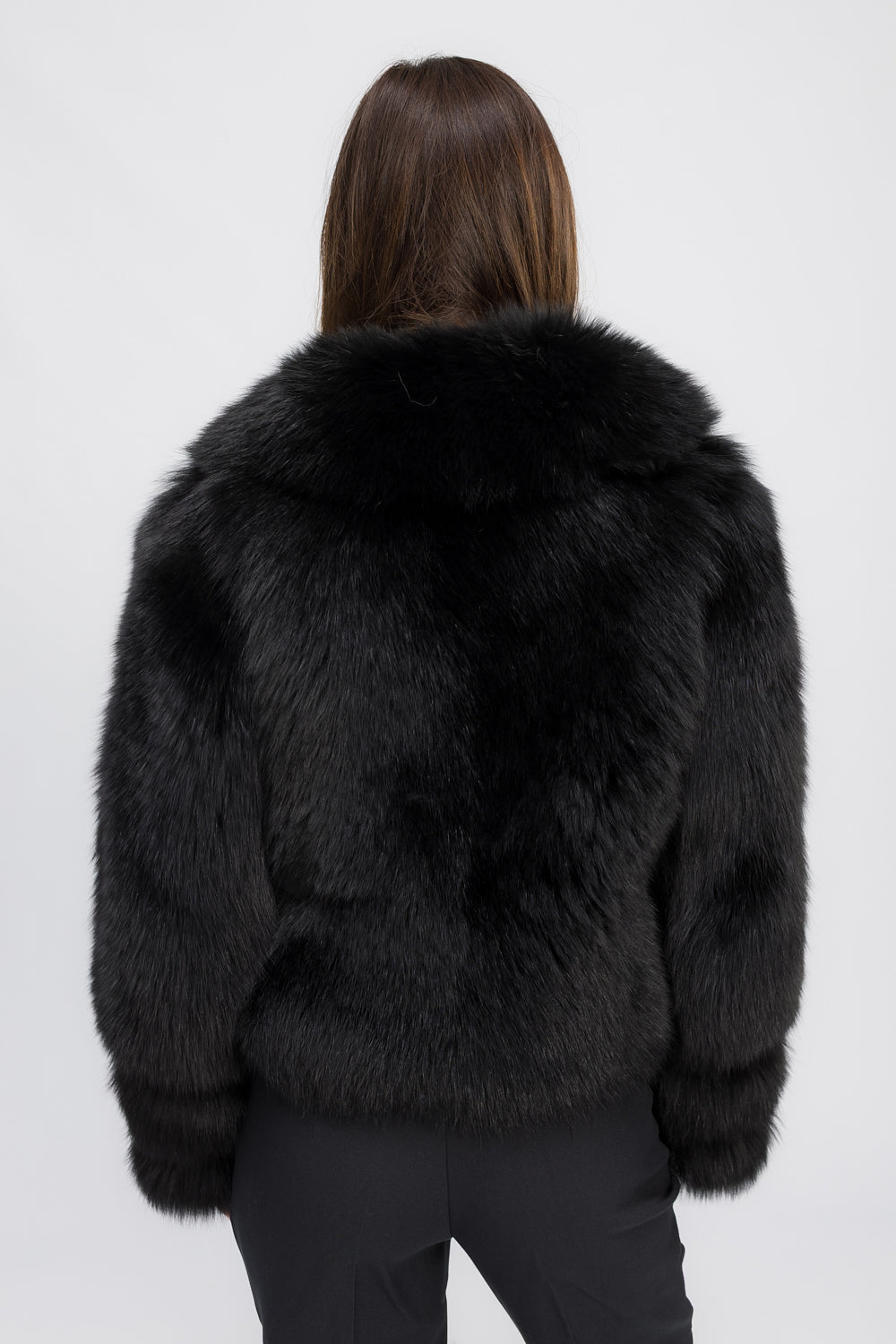 Haină din Blană Naturală de Vulpe Polară, cu Guler Rever, Femei, Diamond Black 470