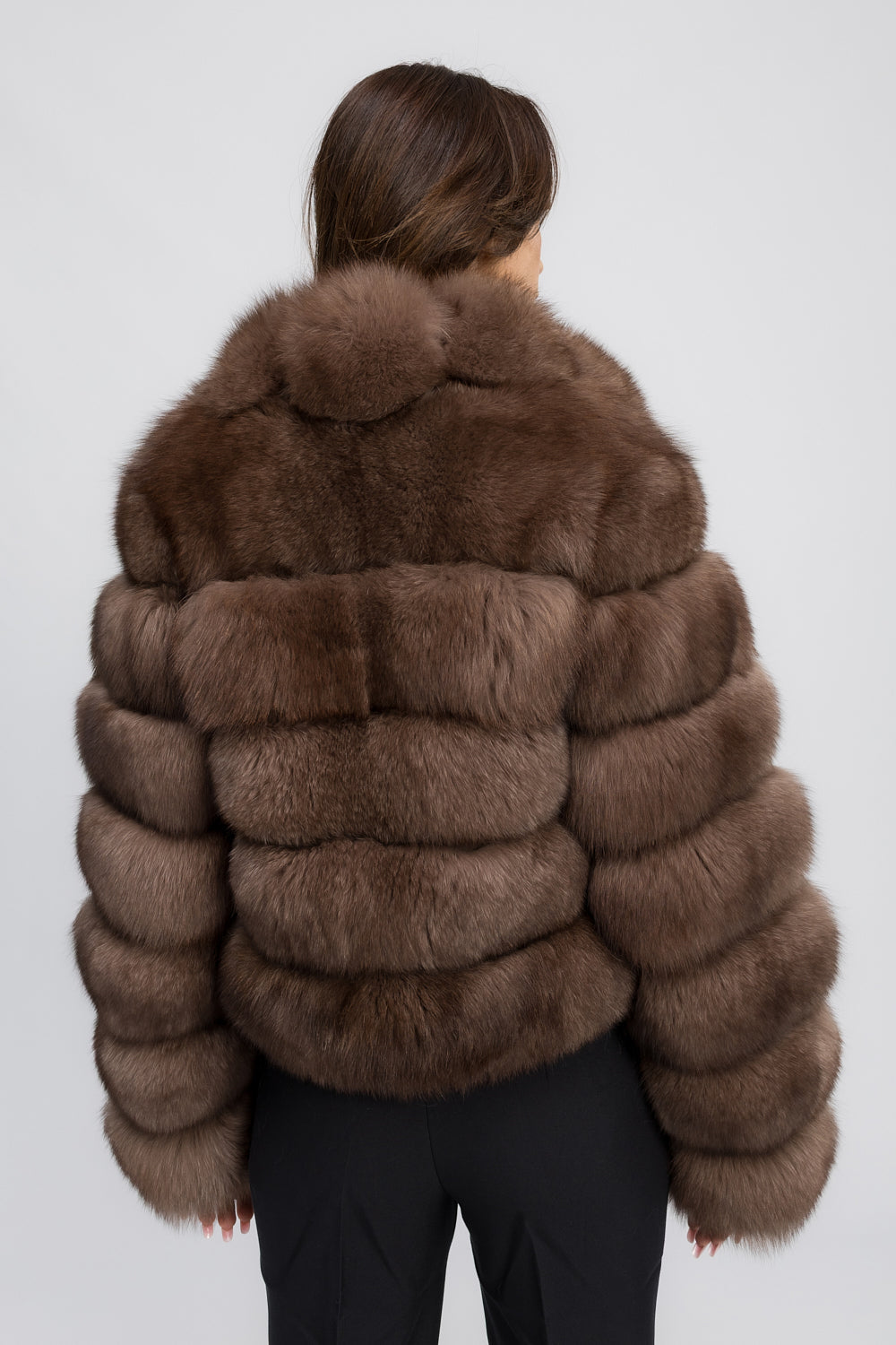 Haină din Blană Naturală de Vulpe Polară, cu Guler Rever, Femei, Mocha Glaze 468