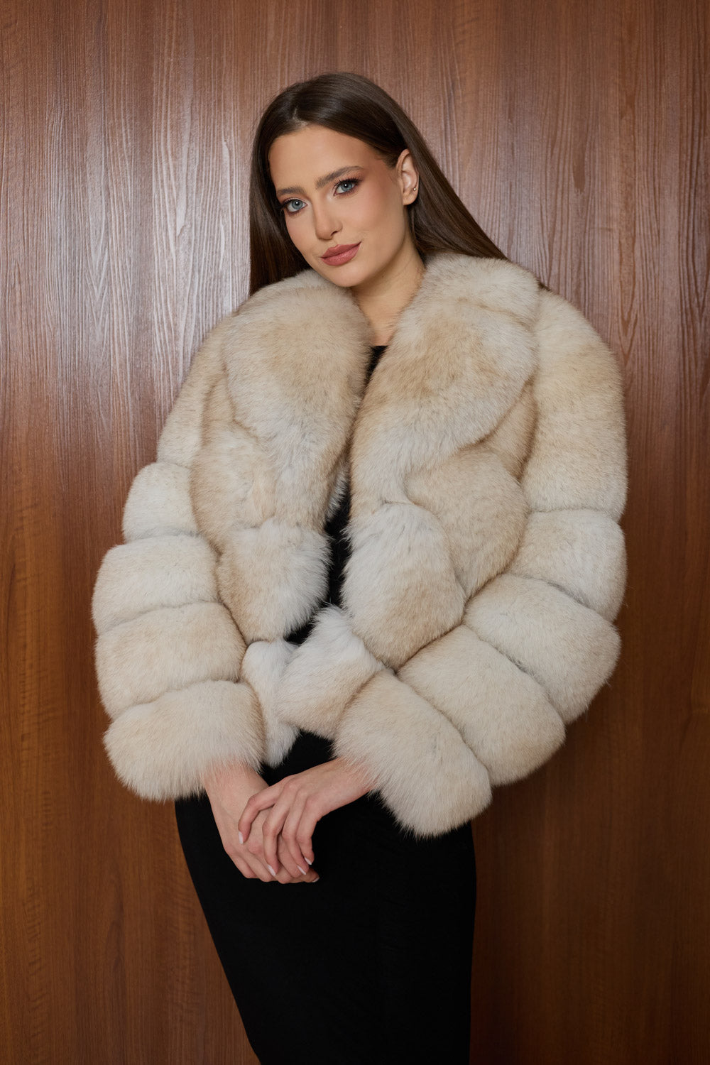 Haină din blană naturală de vulpe bej Mareus