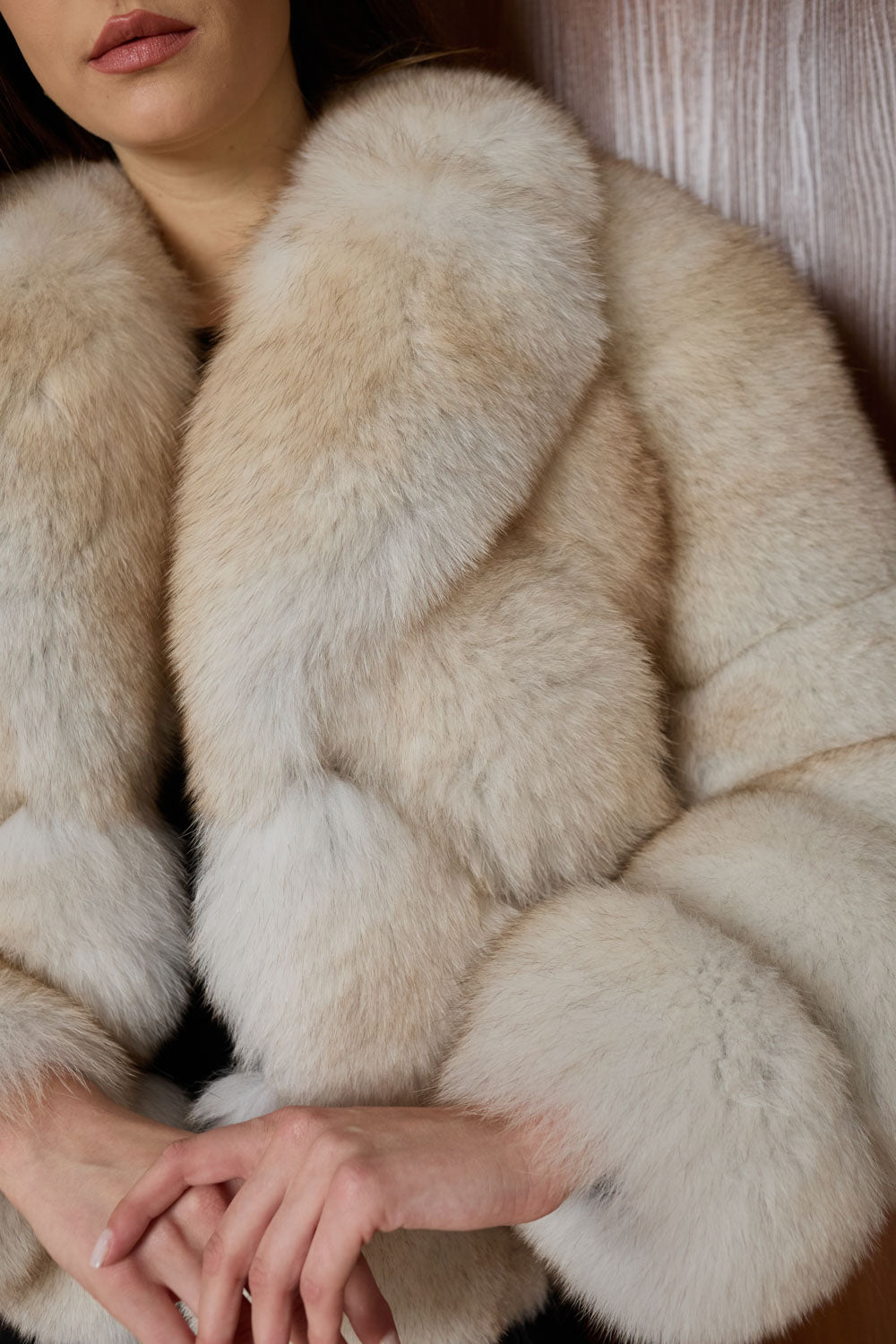 Haină din blană naturală de vulpe bej Mareus