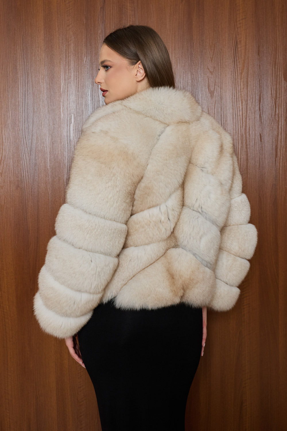 Haină din blană naturală de vulpe bej Mareus