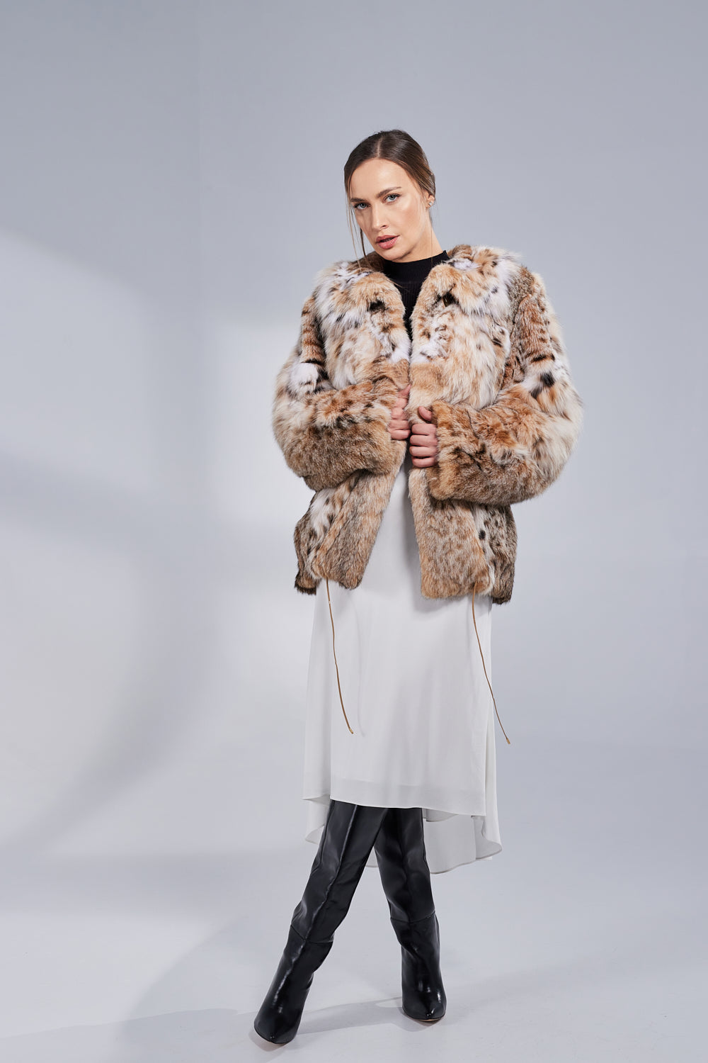 Natural Lynx Fur Coat, Women, Pastel 160