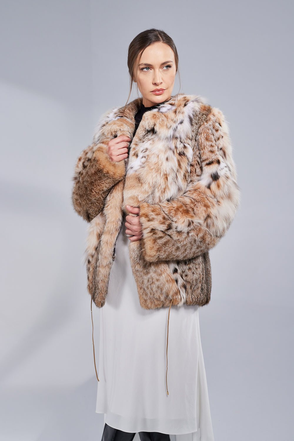 Natural Lynx Fur Coat, Women, Pastel 160