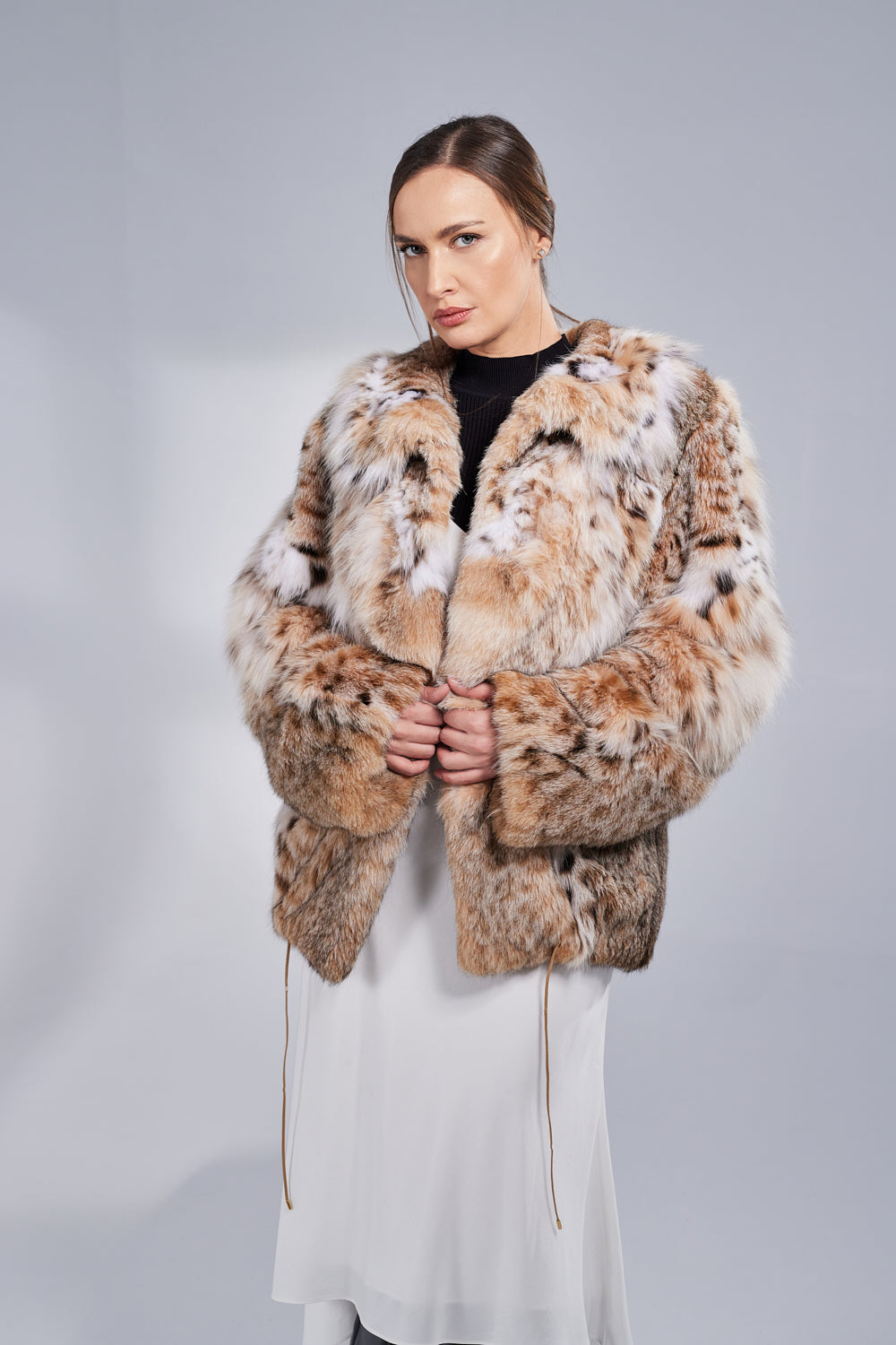 Natural Lynx Fur Coat, Women, Pastel 160